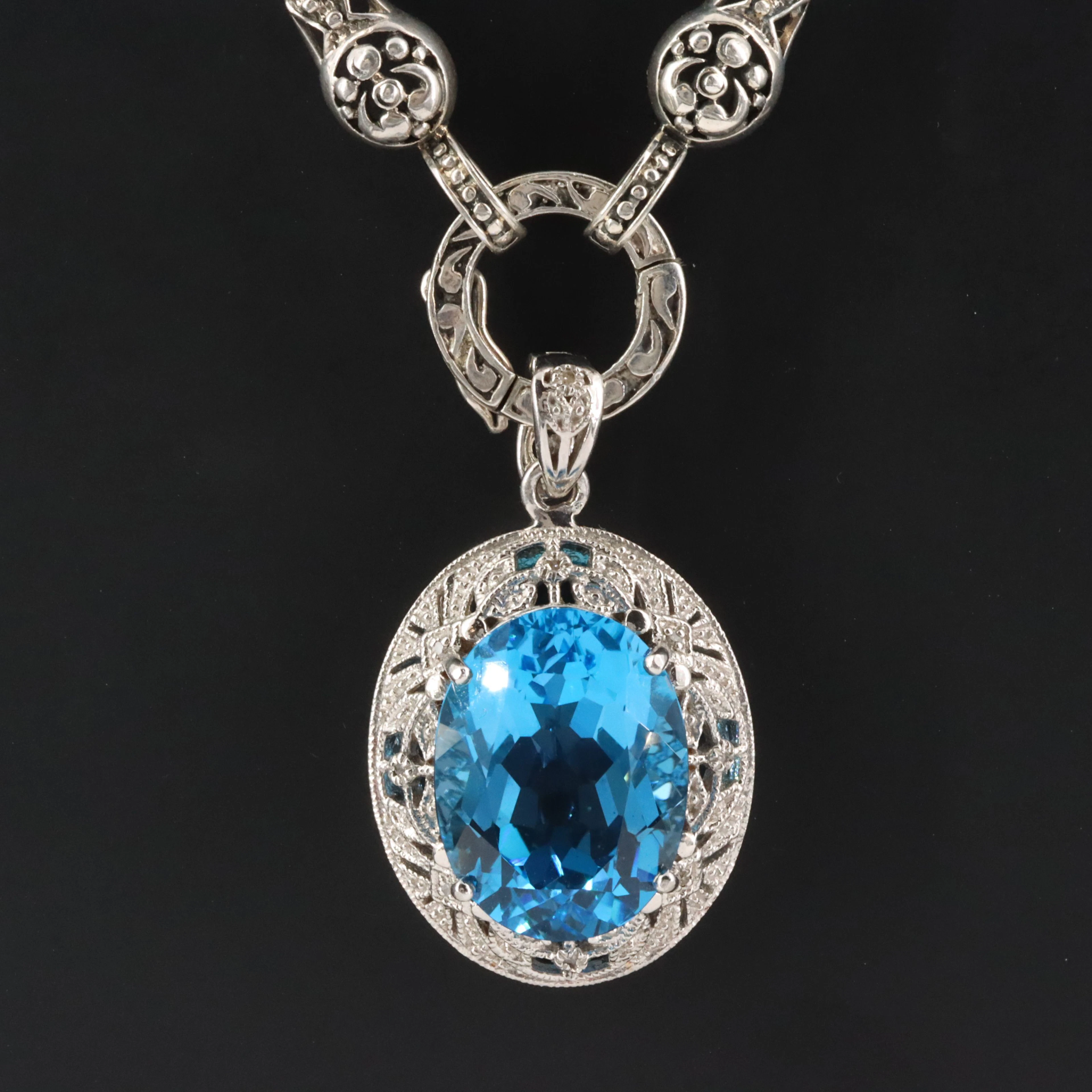 Sterling Blue Topaz Enhancer with Diamond Accent Pendant on Amazonite Necklace