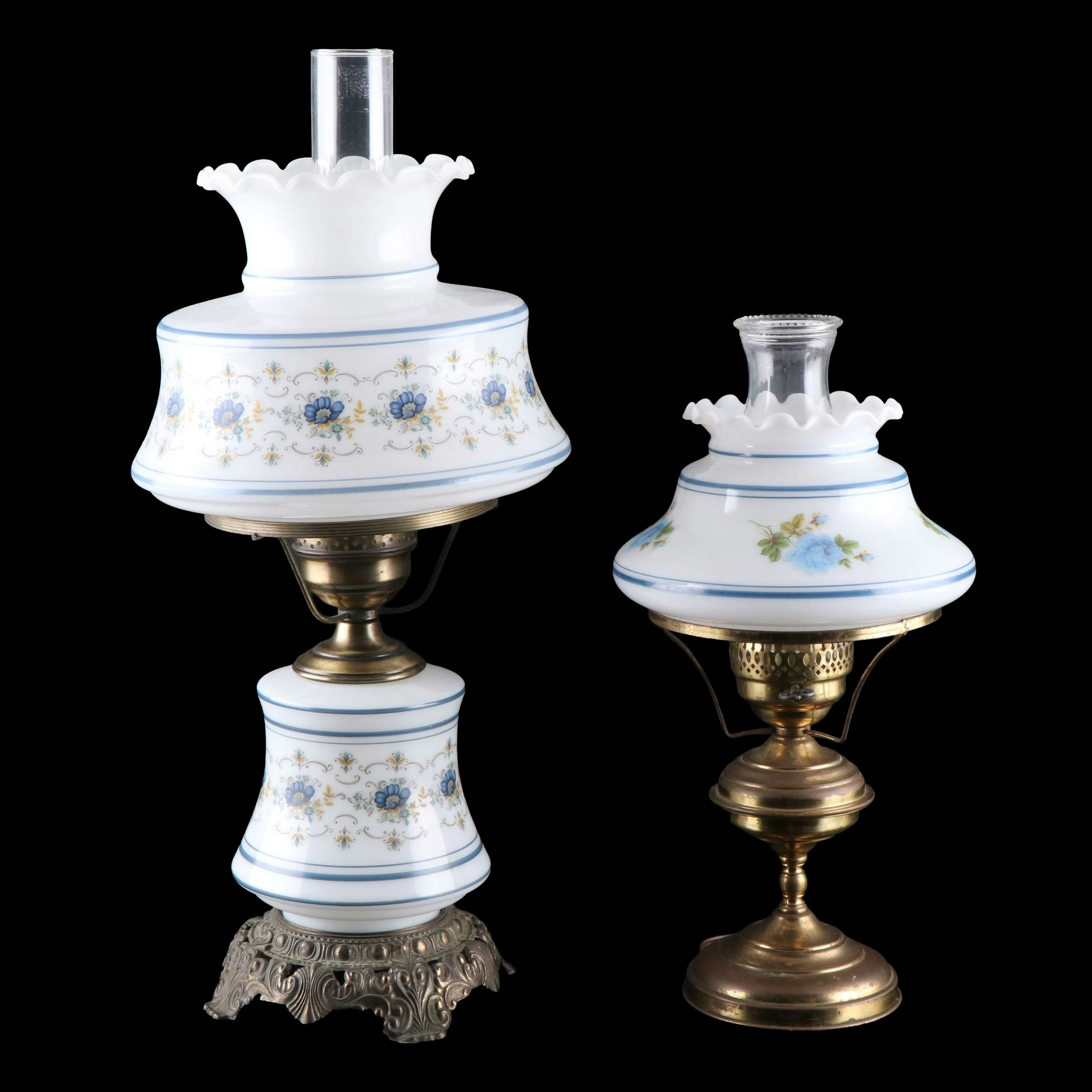 Quoizel and Other Victorian Style Milk Glass Parlor Lamp, Mid to Late 20th C.