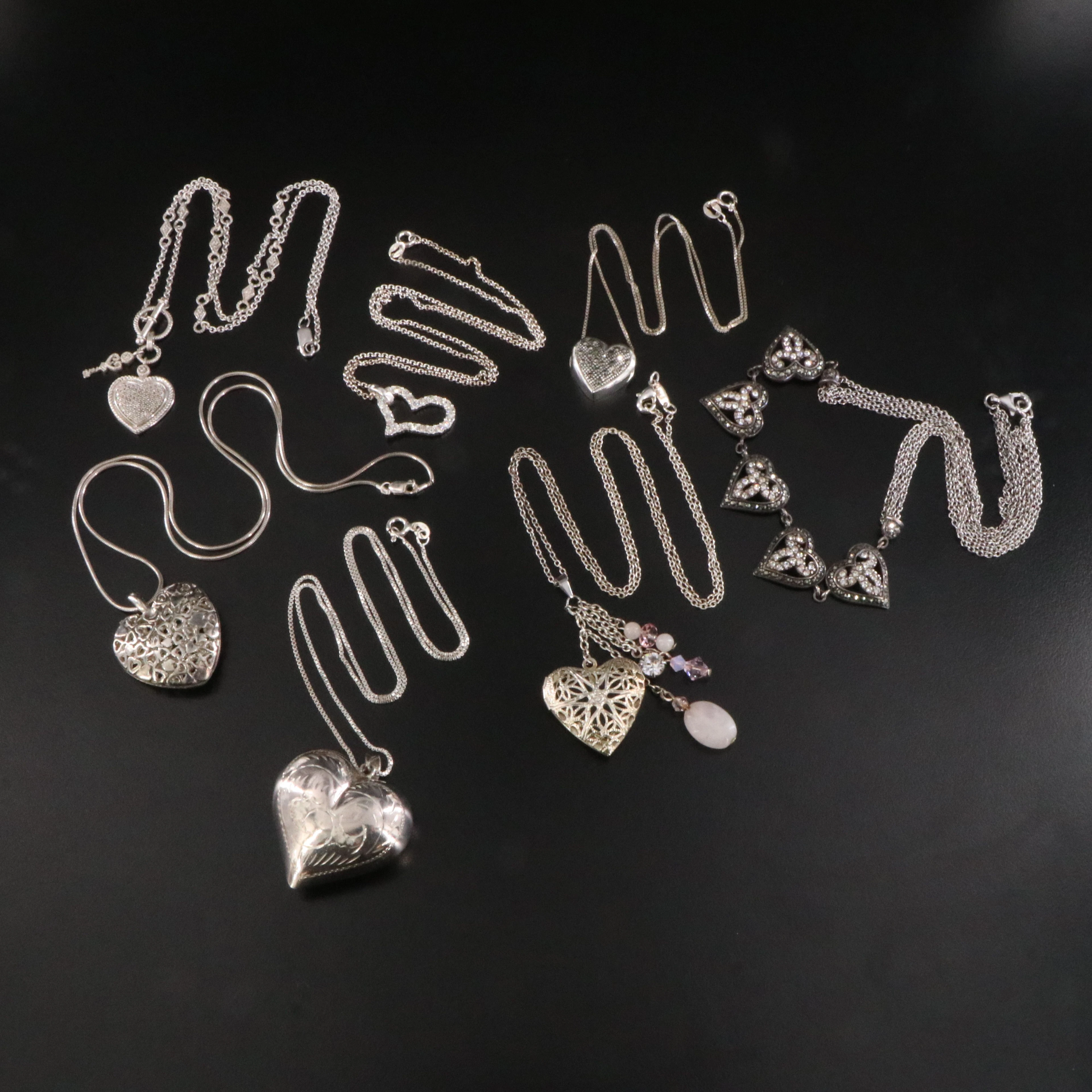 Sterling Heart Necklace Collection Including Rose Quartz