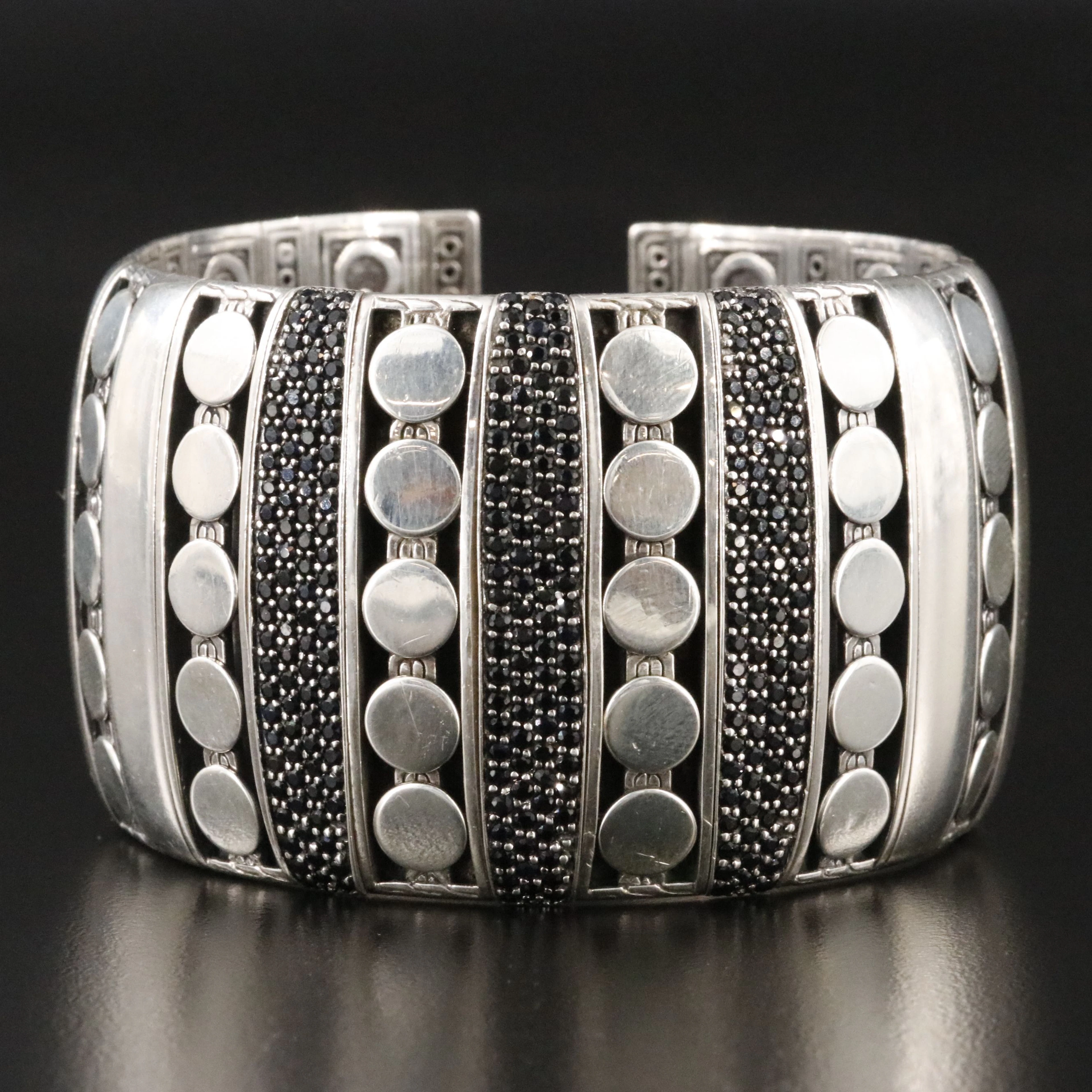 John Hardy Dot Sterling and Black Sapphire Flexible Cuff Bracelet