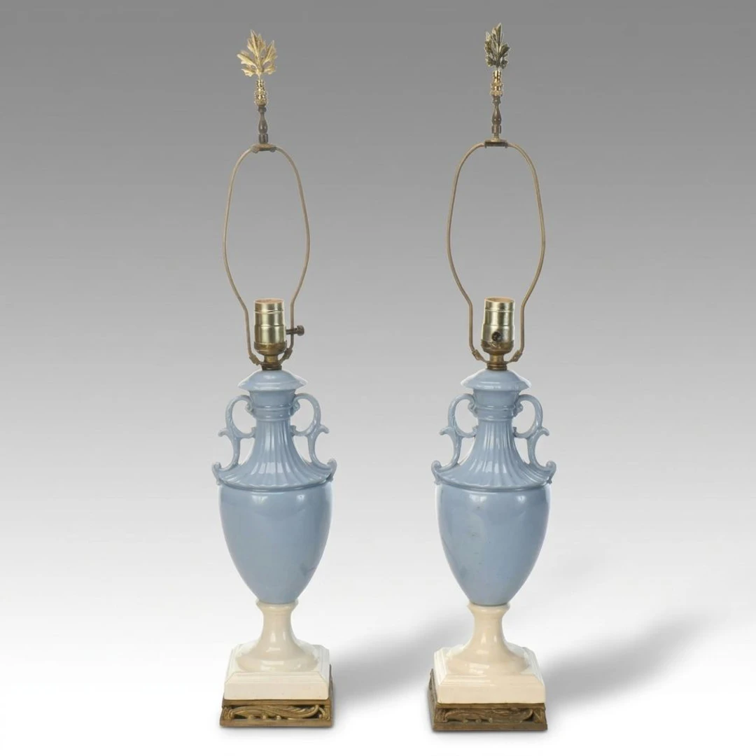 Pair of Neoclassical Style Blue Urn Table Lamps, Mid to Late 20th Century