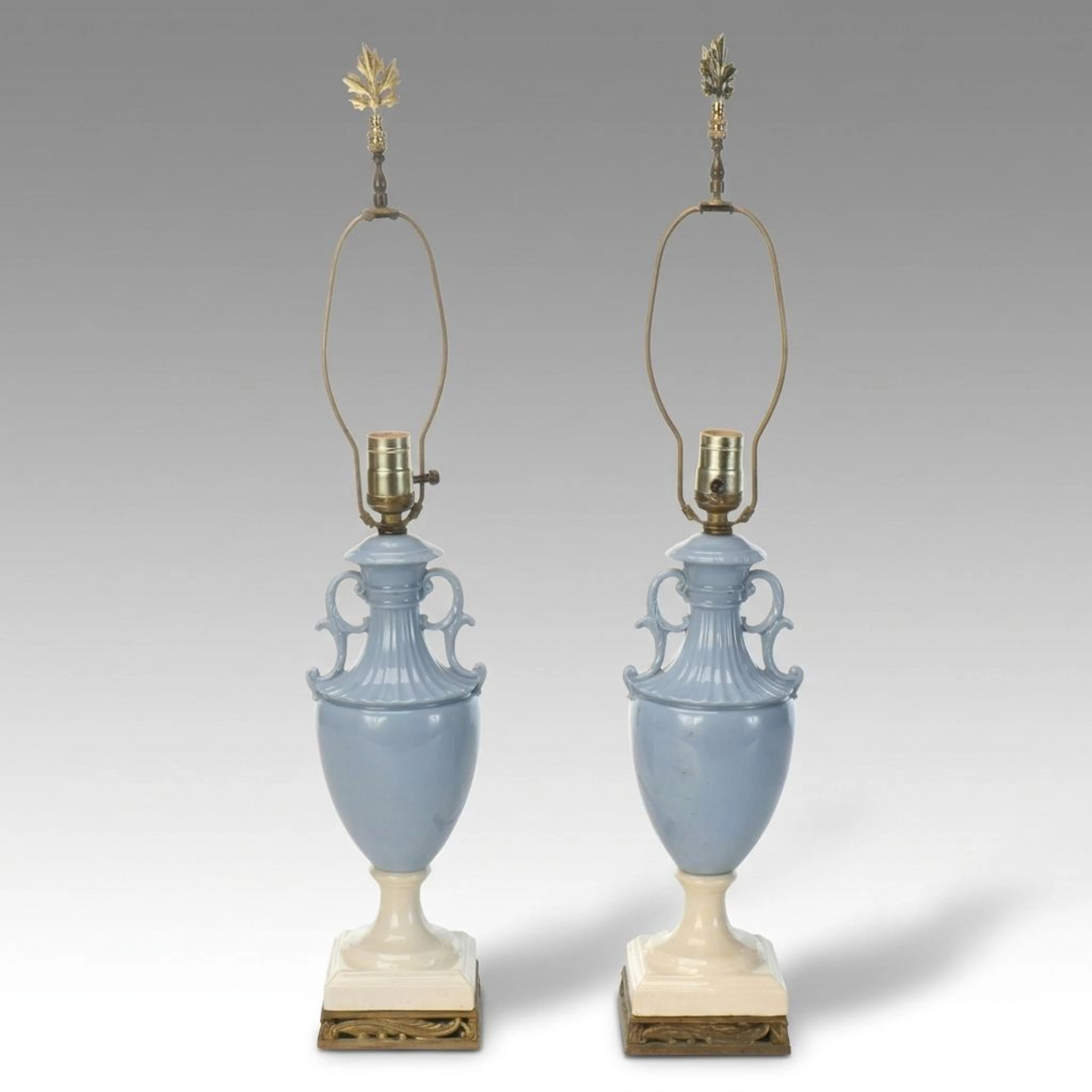 Pair of Neoclassical Style Blue Urn Table Lamps, Mid to Late 20th Century