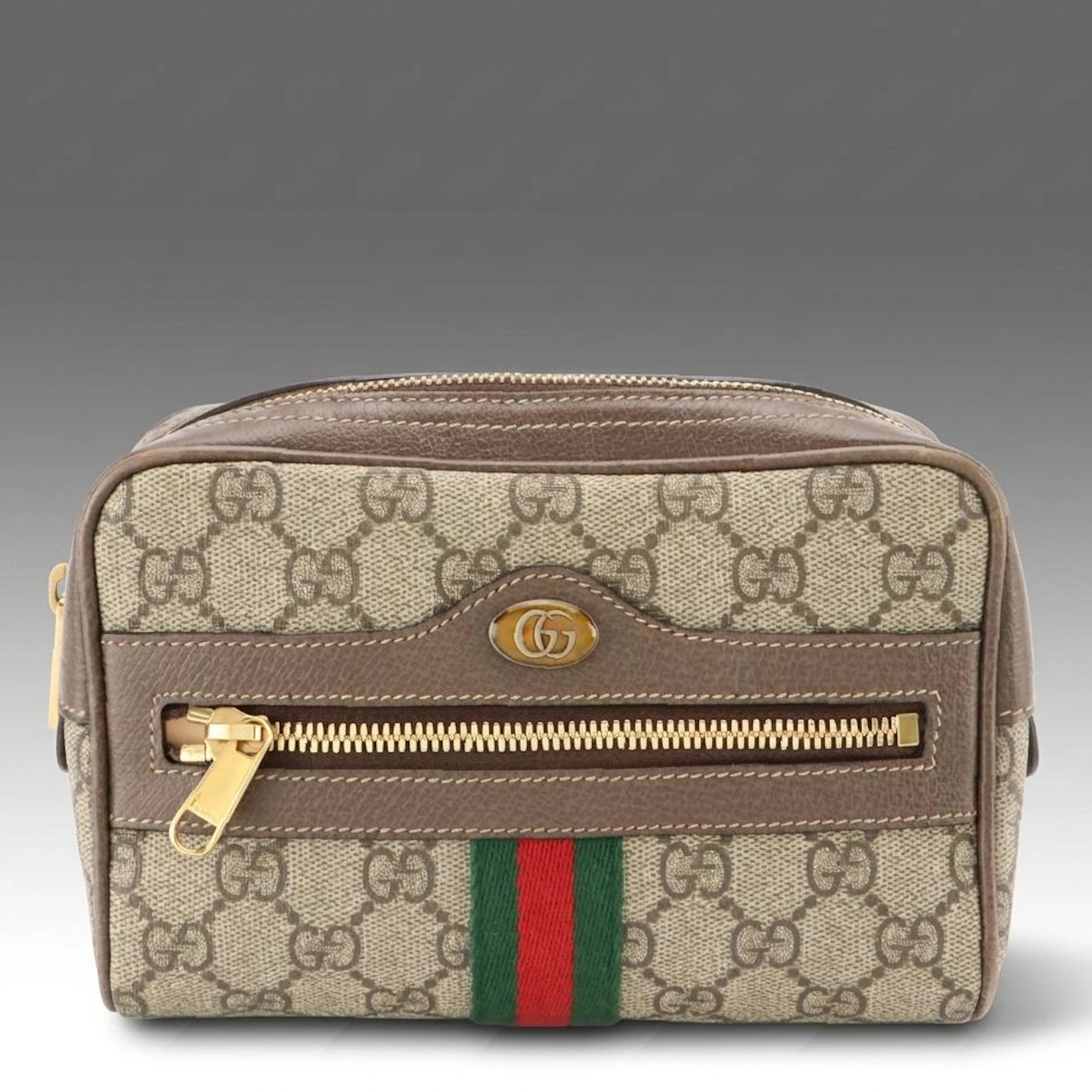 Gucci Mini Ophidia Belt/Sling Bag in Web Striped GG Supreme Canvas and Leather