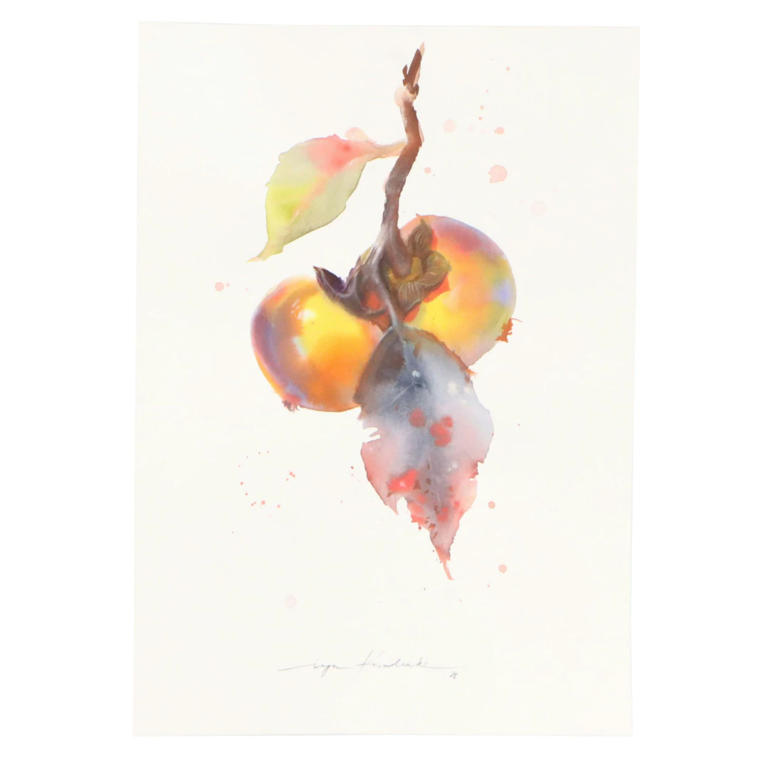 Inga Kovalenko Watercolor Painting of Persimmons, 2026