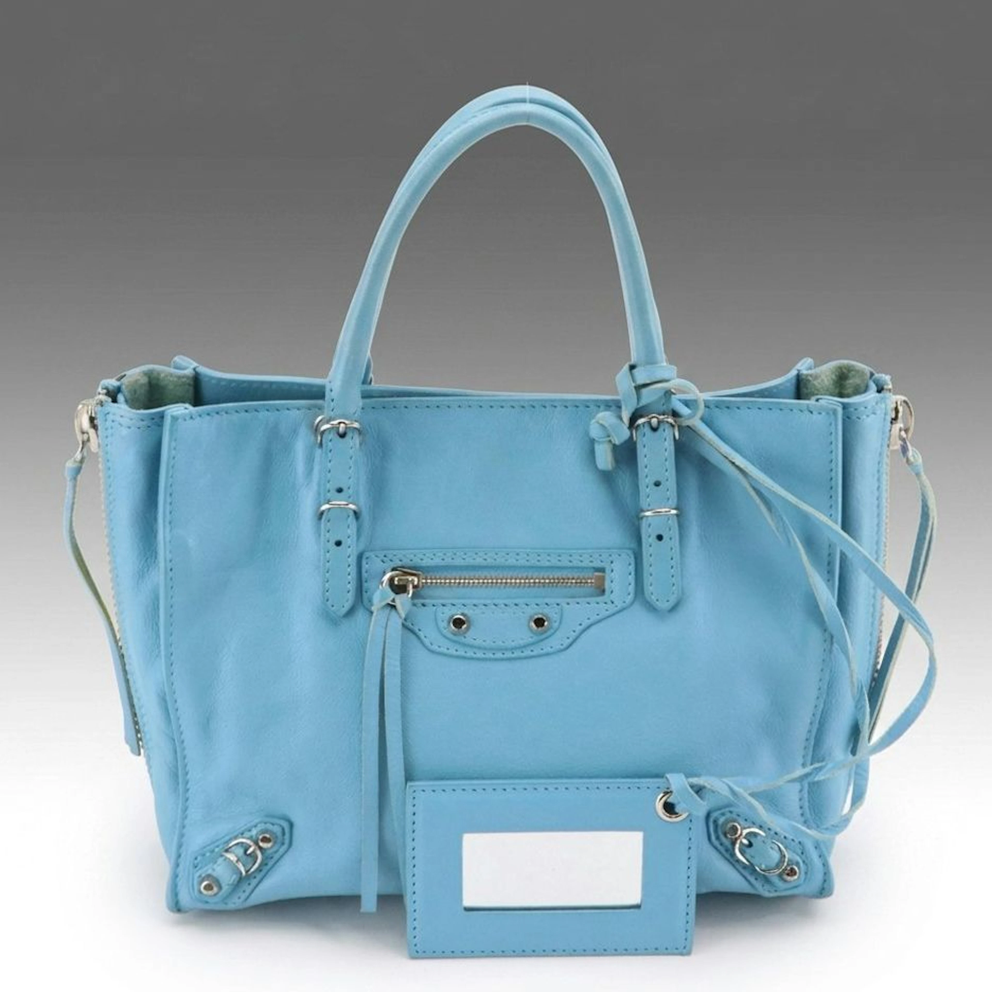Balenciaga Blue Leather Papier Side Zip Classic Studs 2-Way Bag &