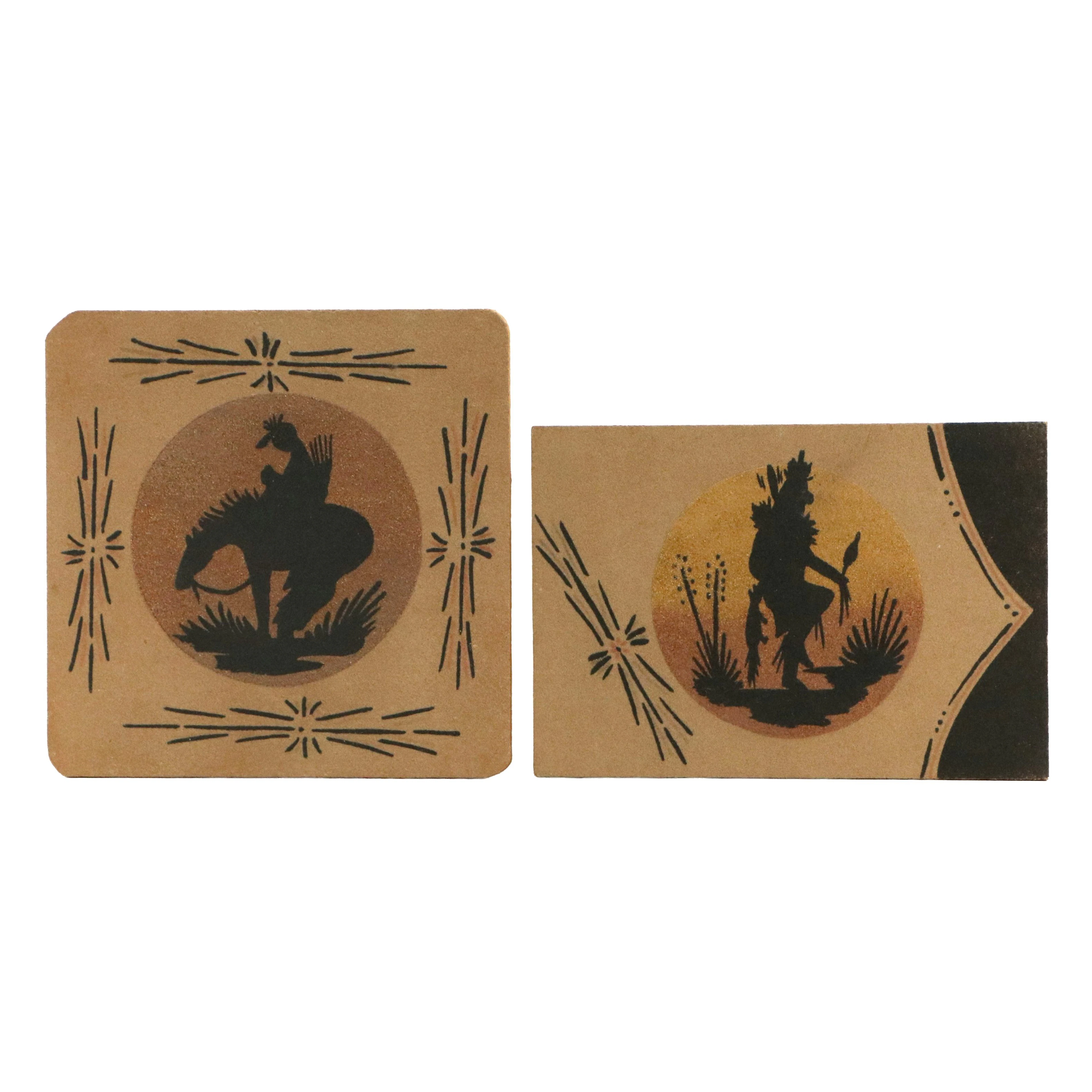 Navajo Style Sand Paintings of Sorrowful Rider and Dancer