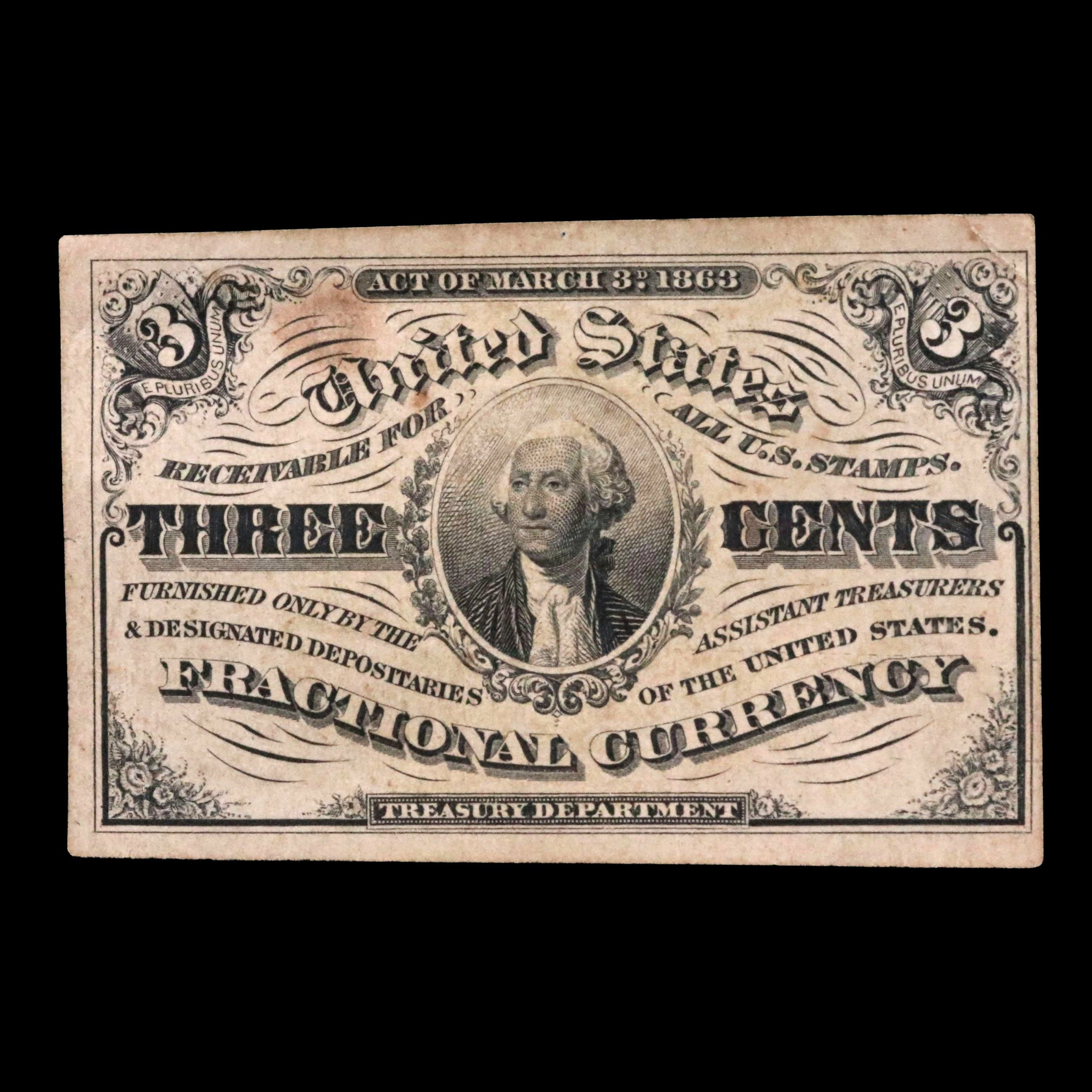 1864 Third Issue Three Cent Fractional Currency Note