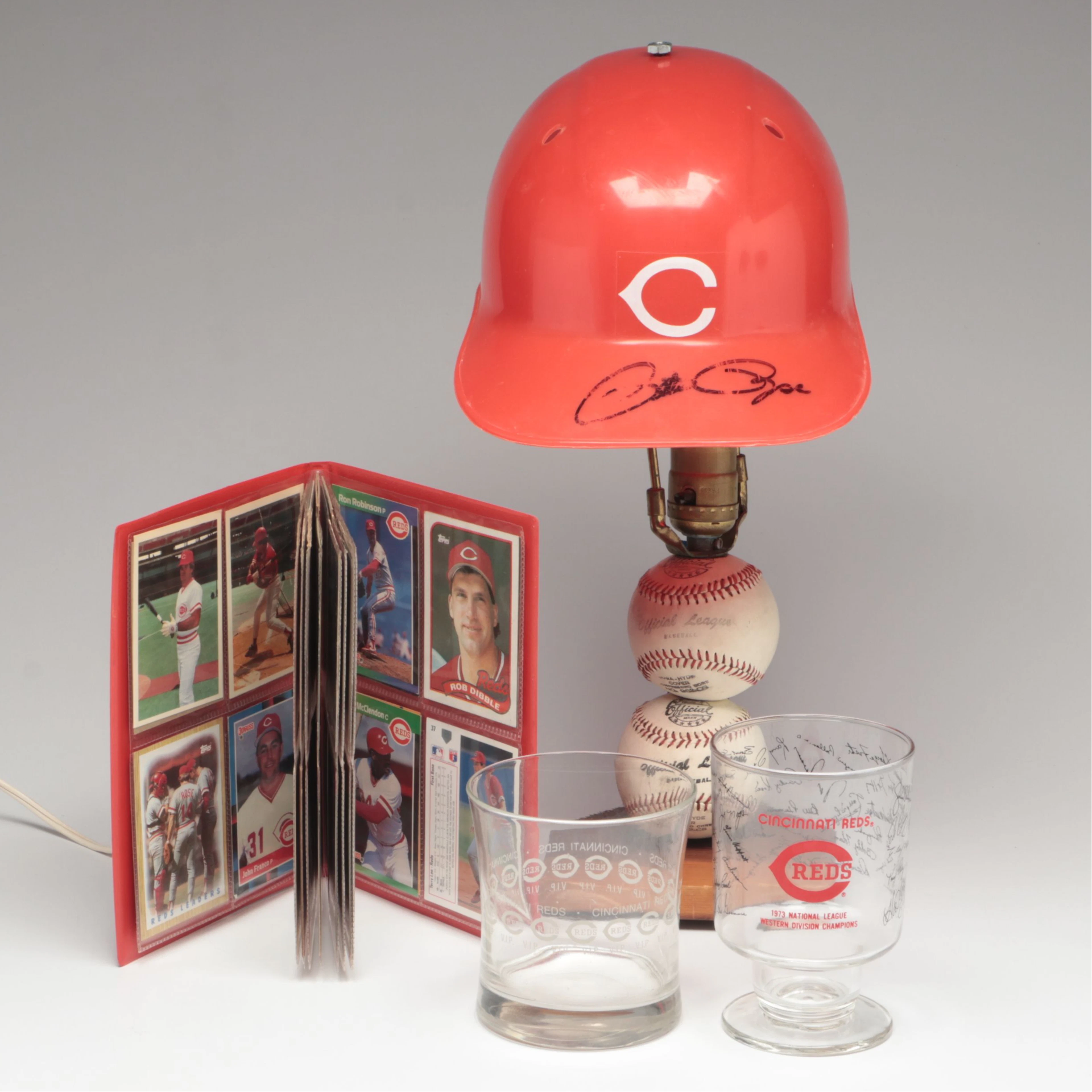 Pete Rose Signed Baseball Lamp with More Cincinnati Reds Memorabilia