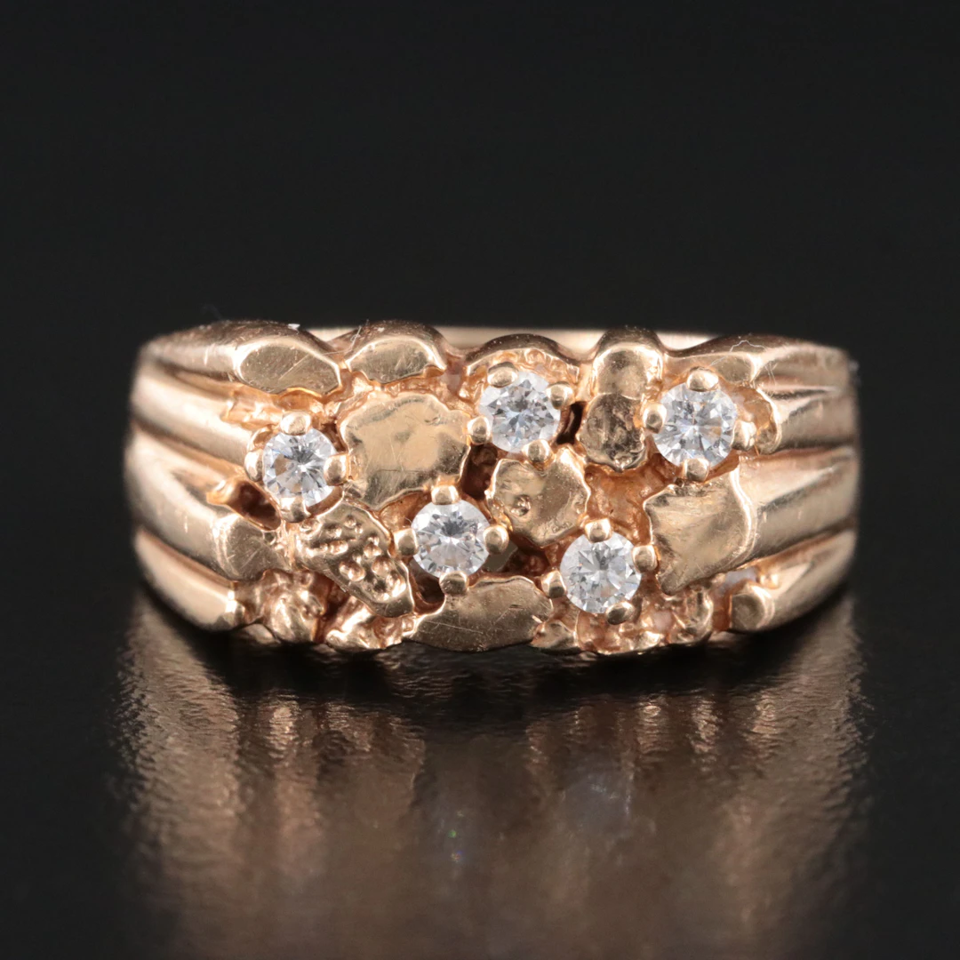 Vintage J.R. Wood ArtCarved 14K 0.25 CTW Diamond Nugget Ring