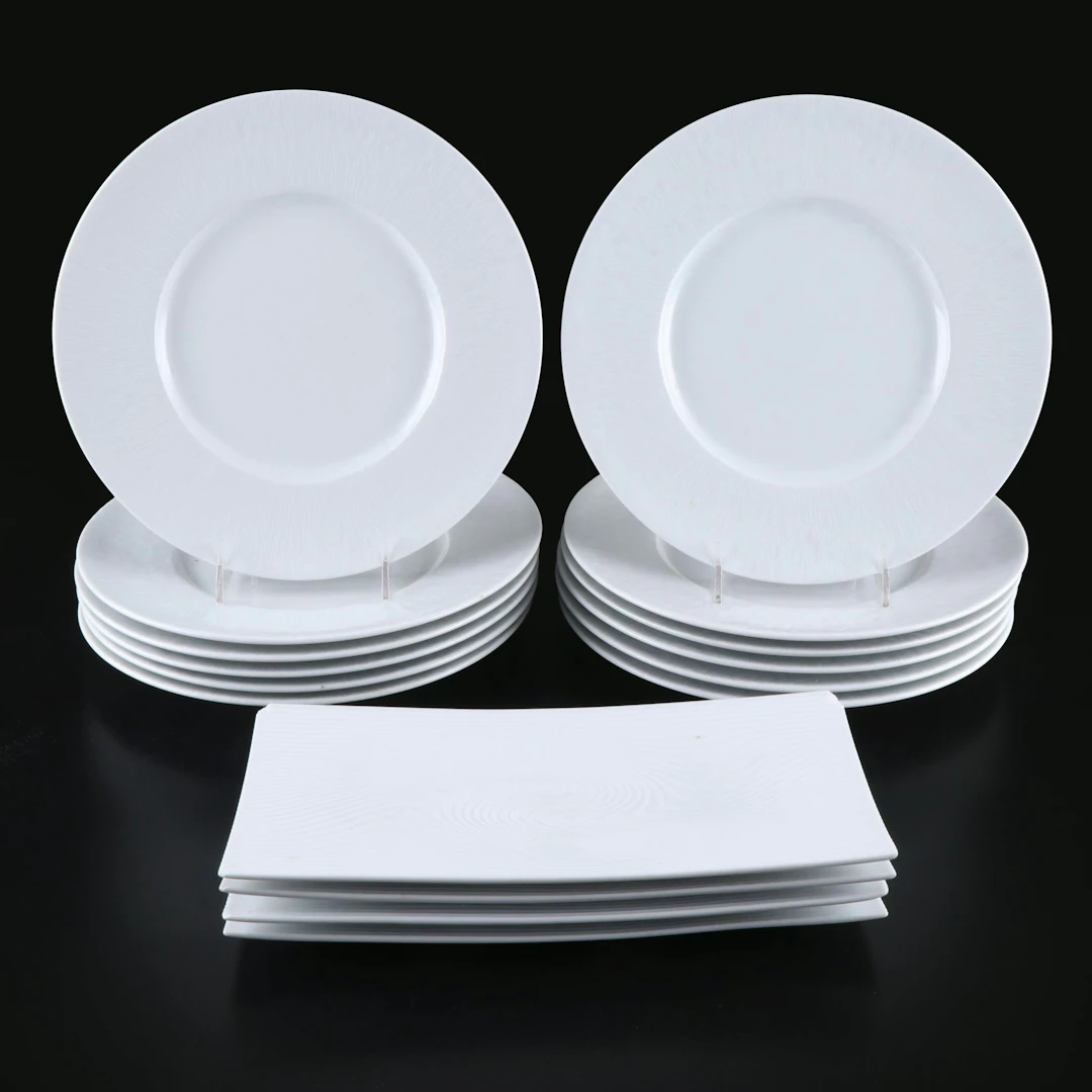 Philippe Deshoulières Rippled Porcelain Platters with Apilco Dinner Plates