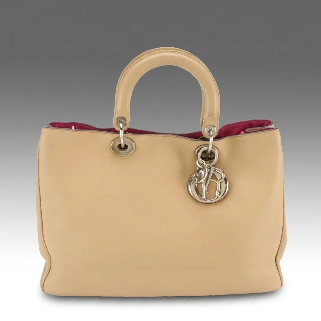 Christian Dior Leather Large Diorissimo Two-Way Tote Bag with Zip Pouch