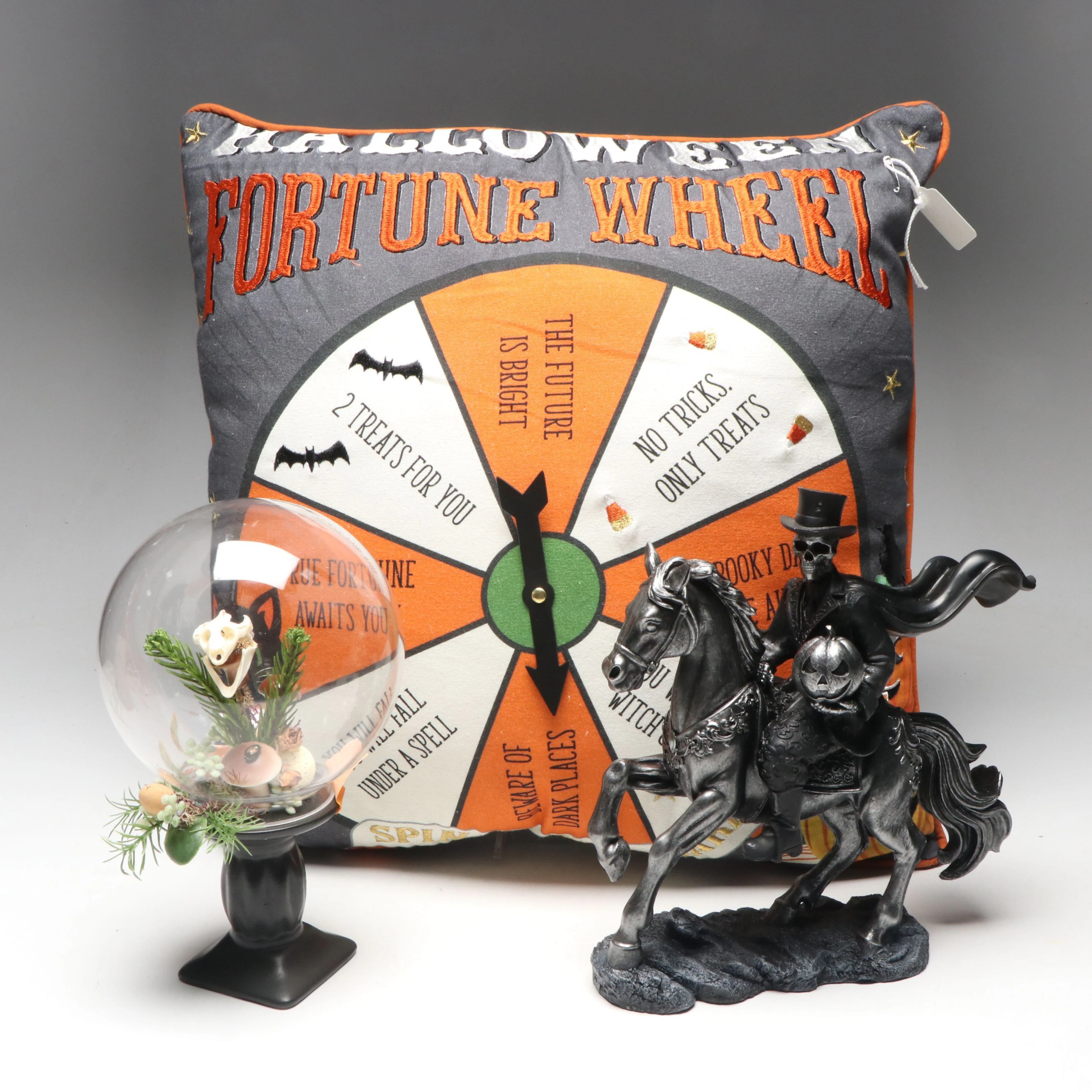 Halloween Décor Including Wheel of Fortune Pillow and More