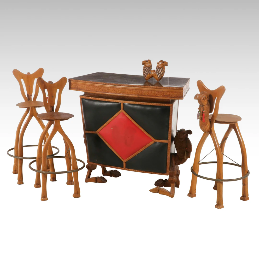 Mid-Century Camel-Themed Home Bar Set, Mid to Late 20th Century