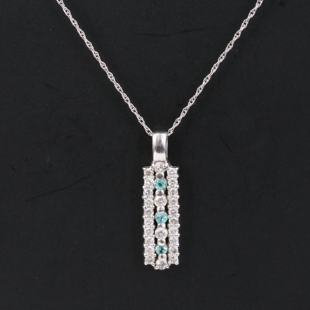 14K Paraiba Tourmaline and 0.41 CTW Diamond Pendant Necklace with IGI Report