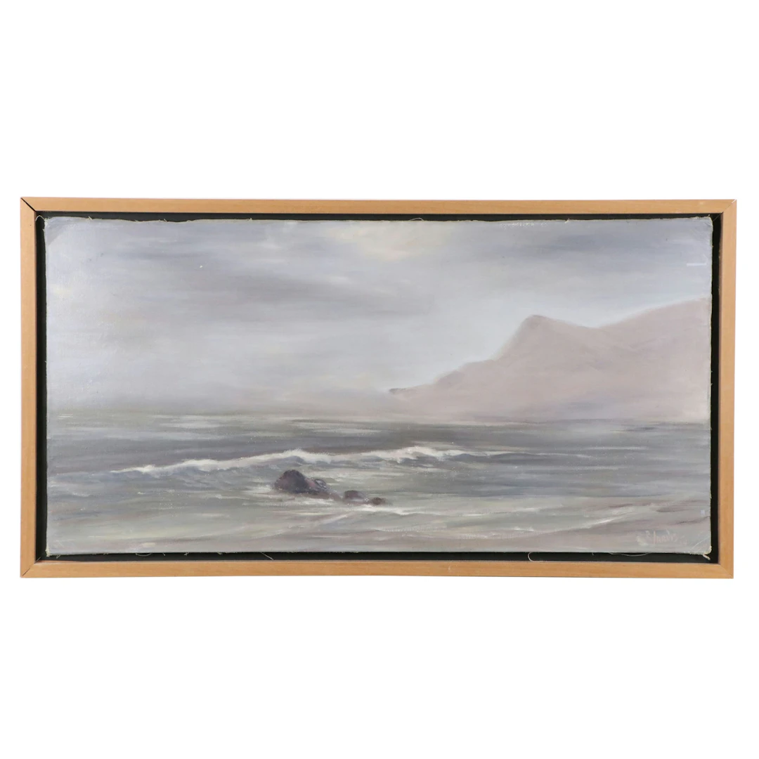 R. Jarvis Atmospheric Seascape Oil Painting, 1964