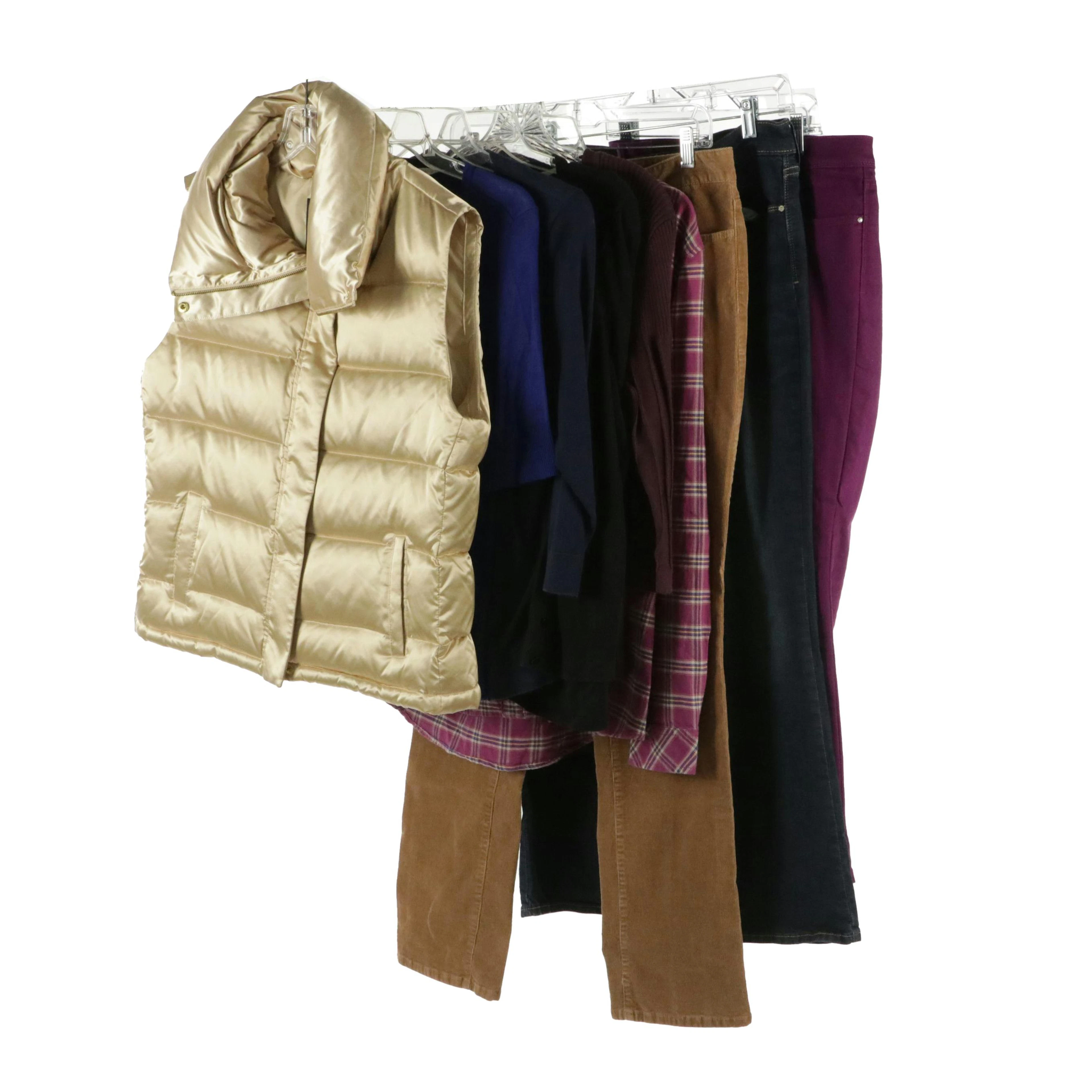 Eddie Bauer Plaid Button-Up & Sweater, Talbots Corduroy Pants and Vest, More