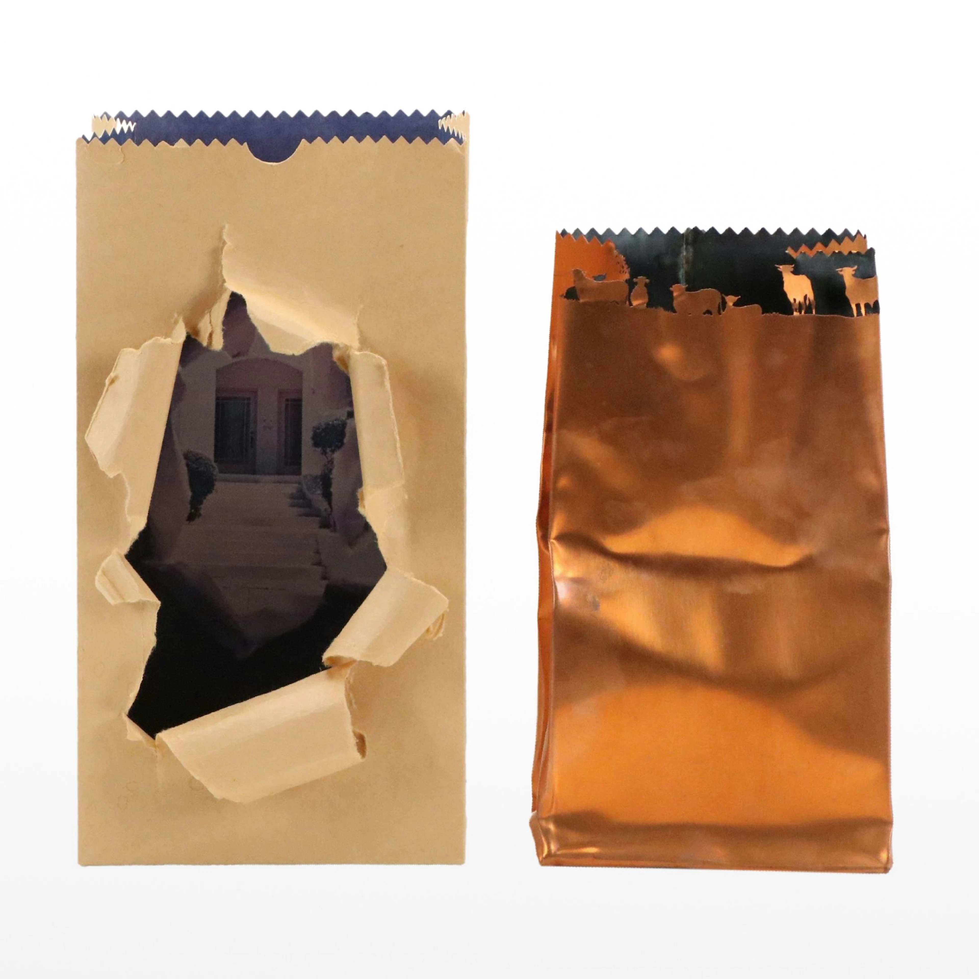 Jerry McMillan Copper and Paper Sculptures "Tree Bag" and "Cow Bag," 1970s