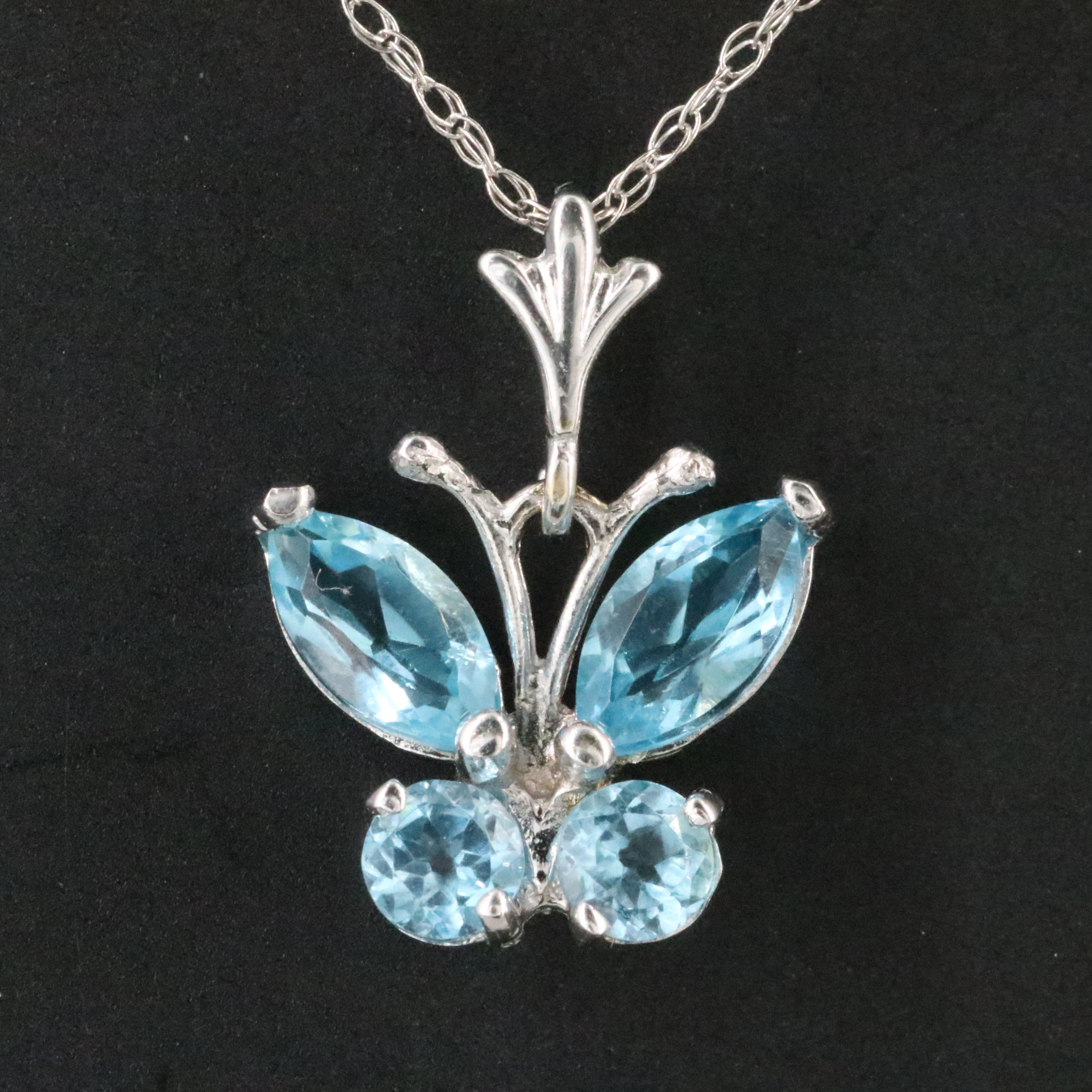 14K Blue Topaz Butterfly Pendant Necklace