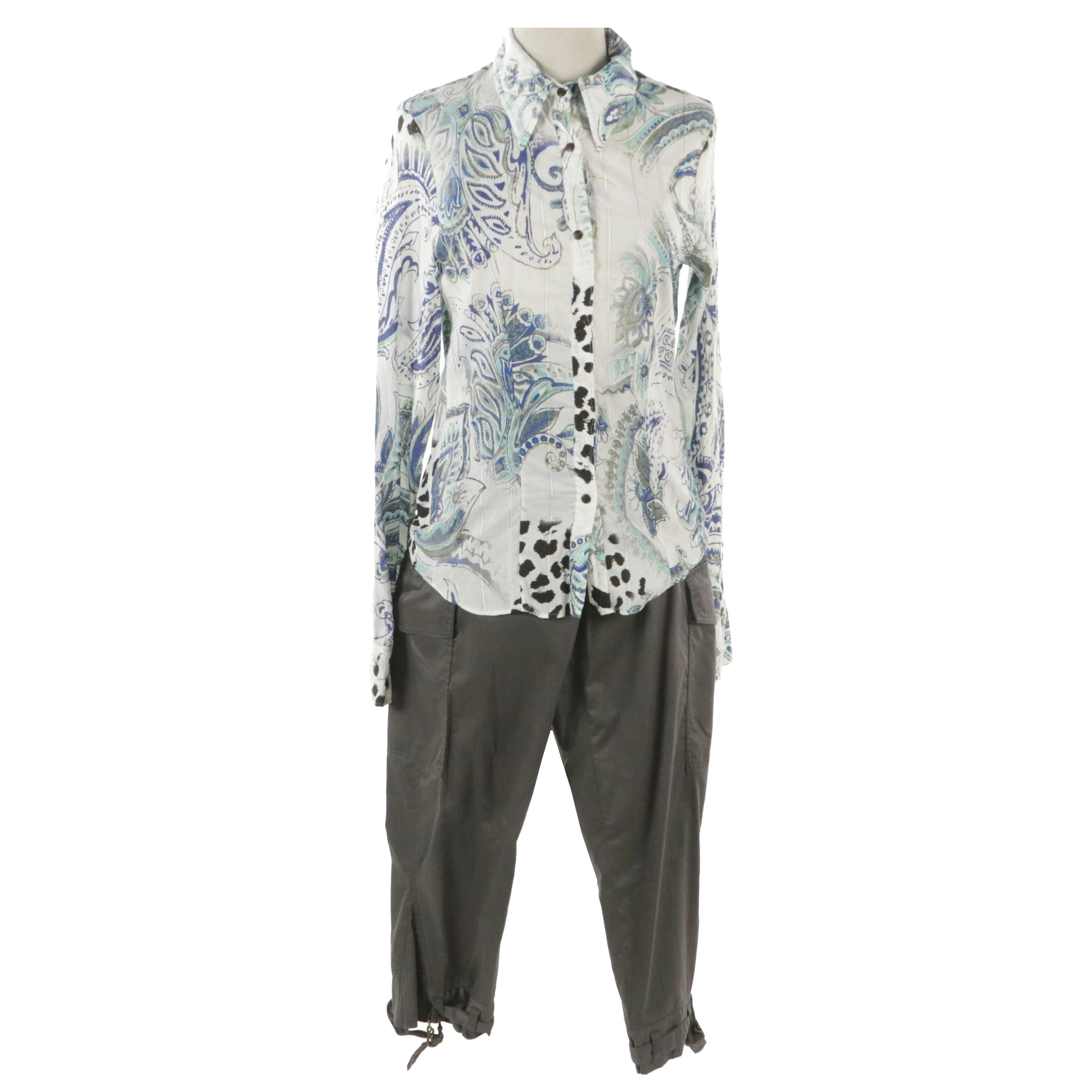 Stella McCartney Grey Cotton Cropped Cargo Pants, Just Cavalli Printed Blouse