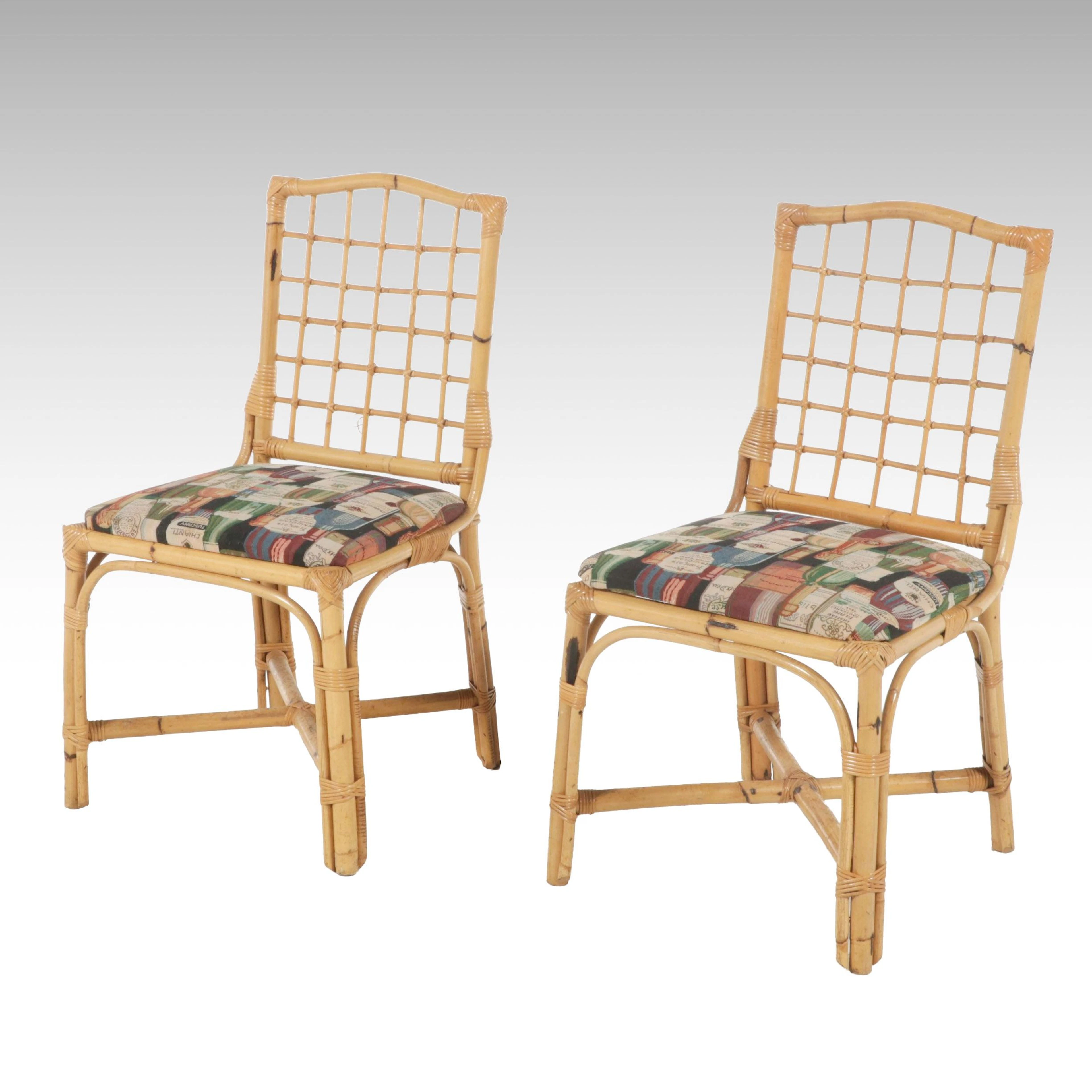 Pair of Wicker & Cane Furniture Co. Bamboo and Rattan Side Chairs