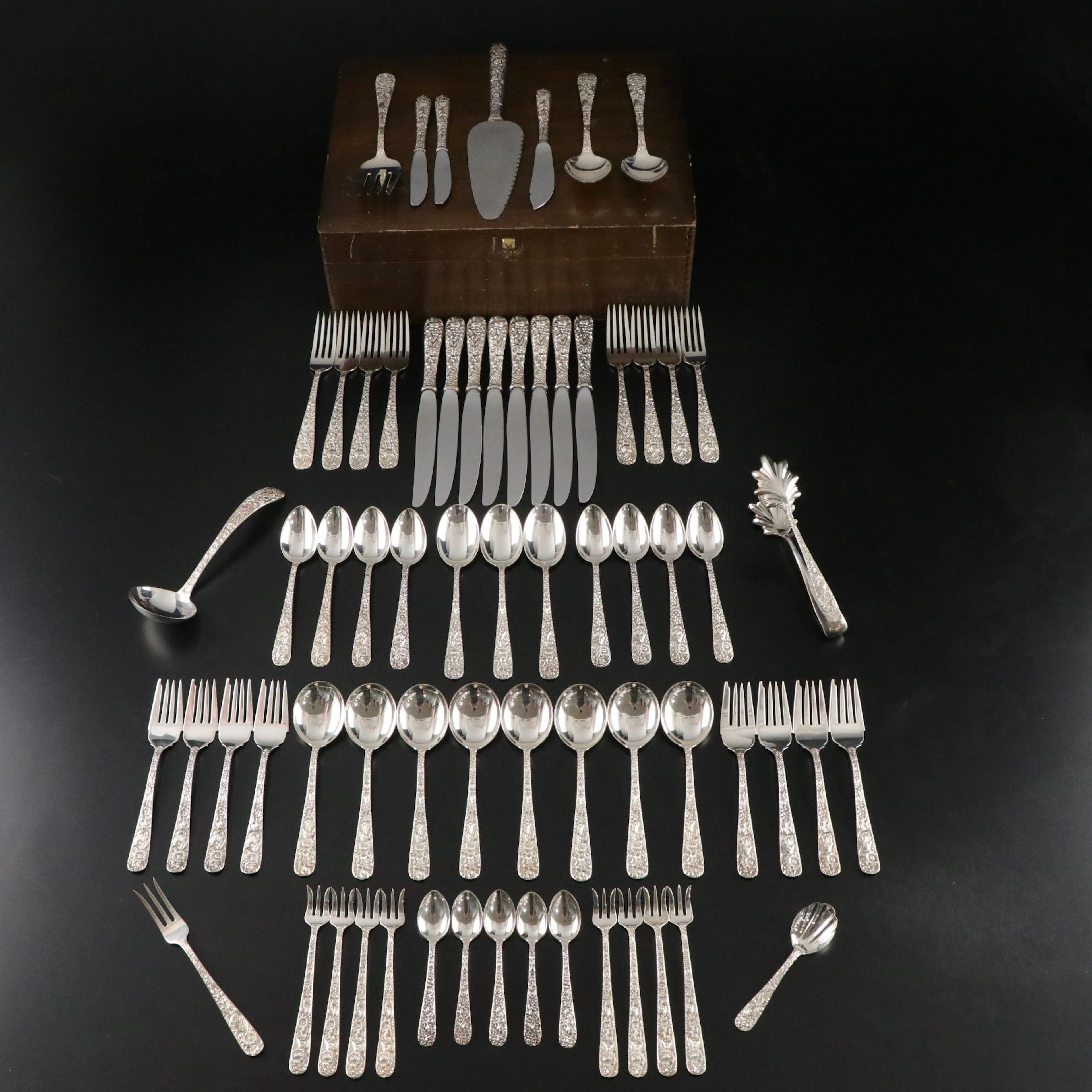 S. Kirk & Son "Repousse" Sterling Silver Flatware Service for Eight