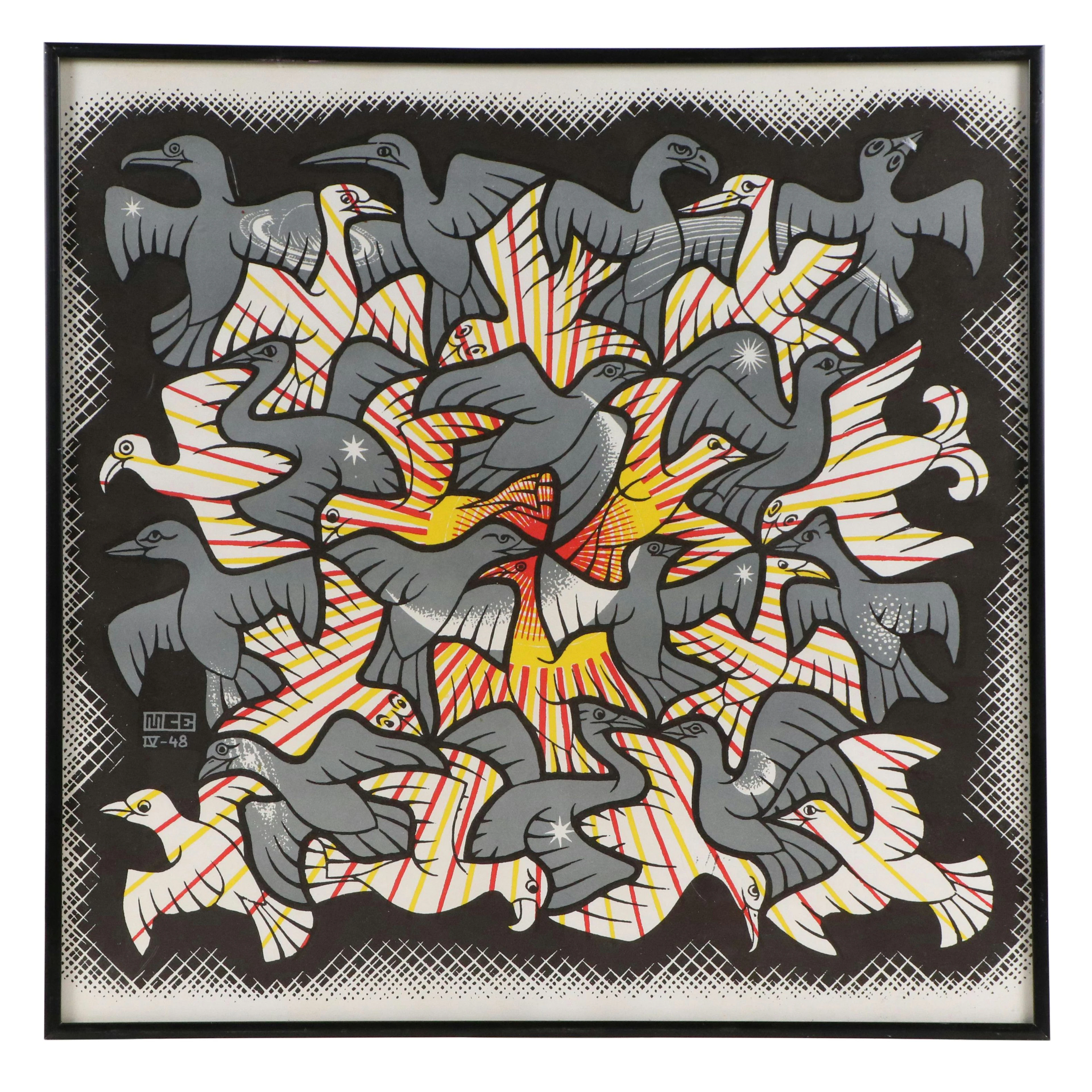 Color Lithograph After M. C. Escher "Sun and Moon"