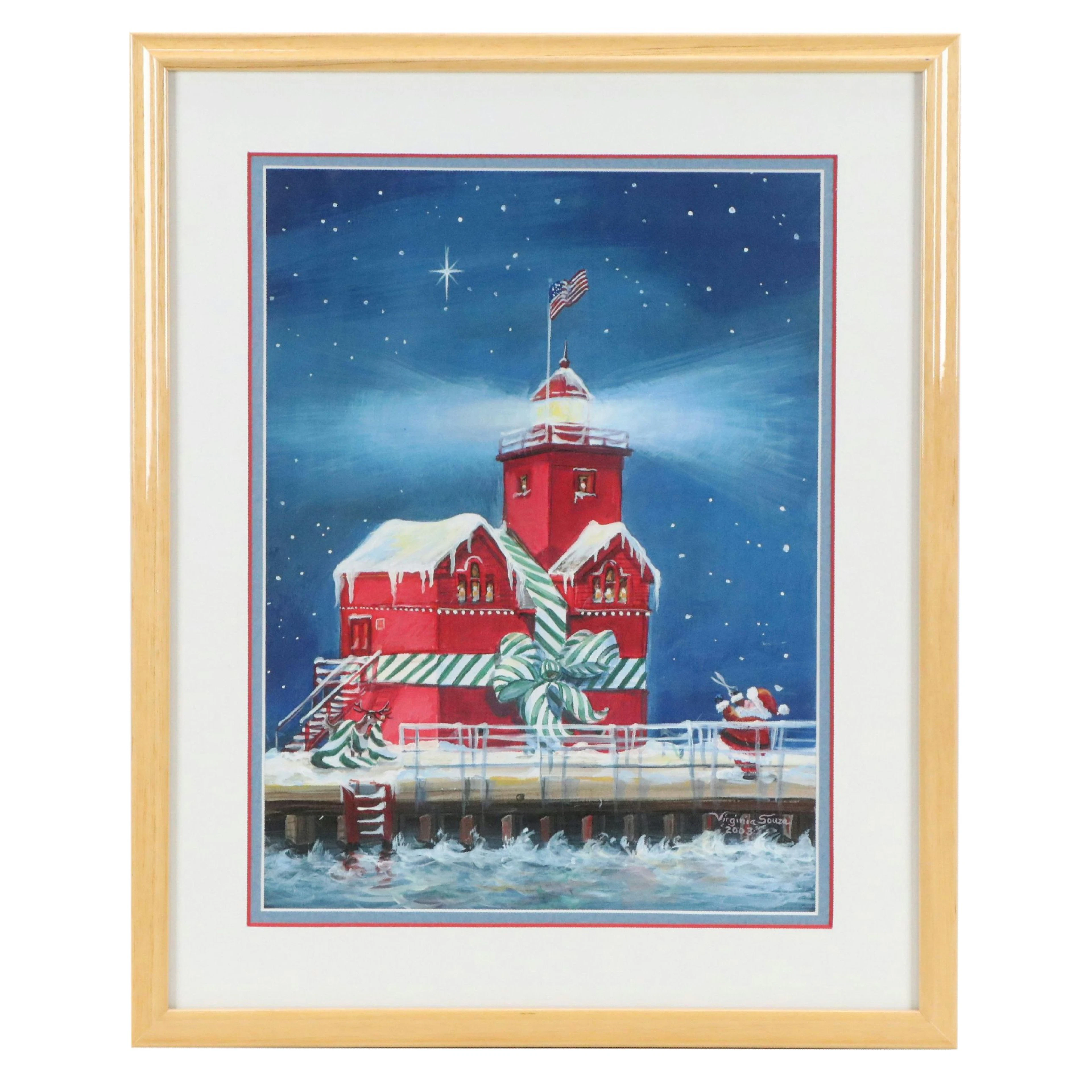 After Virginia Souza Winter Giclée of Lighthouse, Circa 2003
