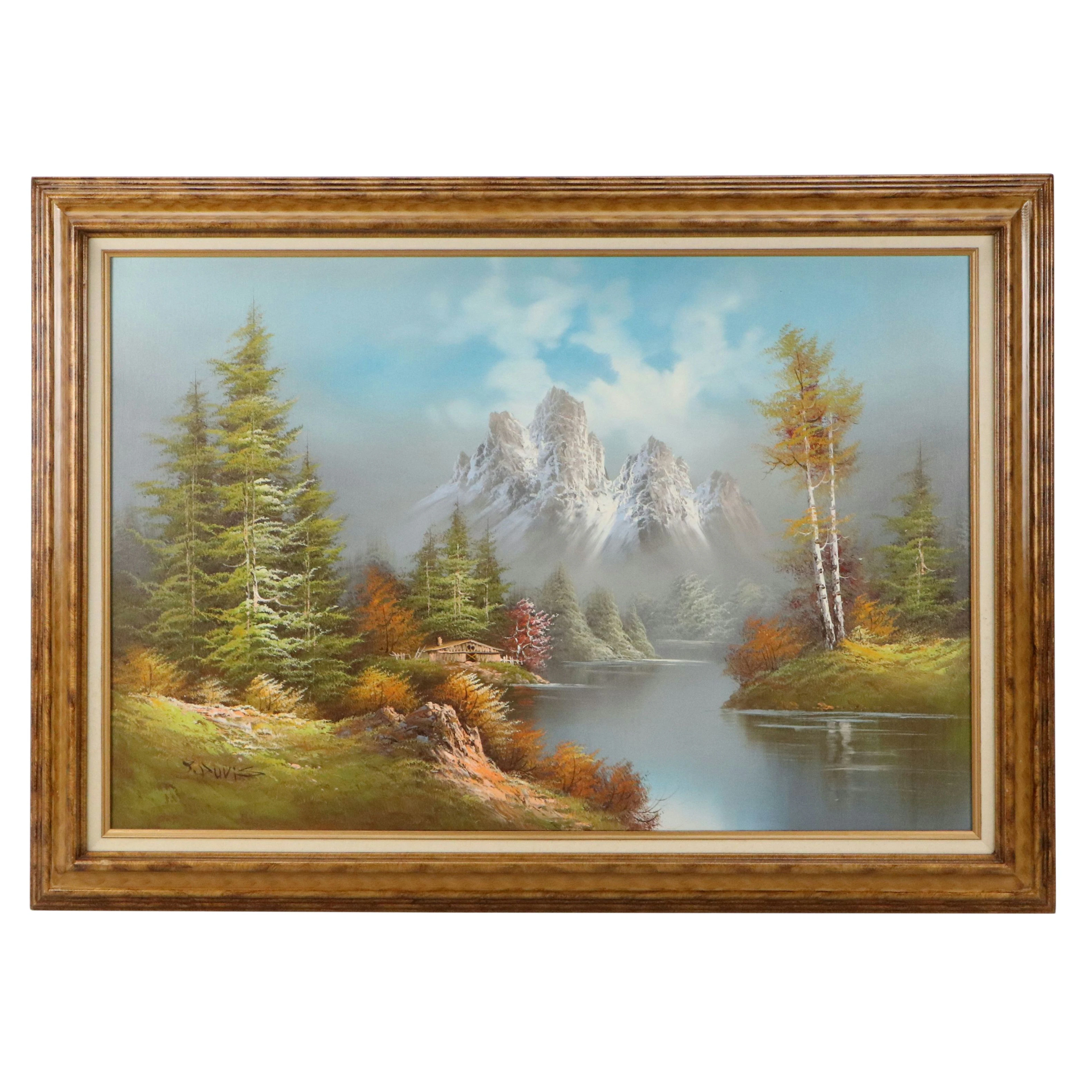 Idyllic Wilderness Landscape Oil Painting, Circa 1975
