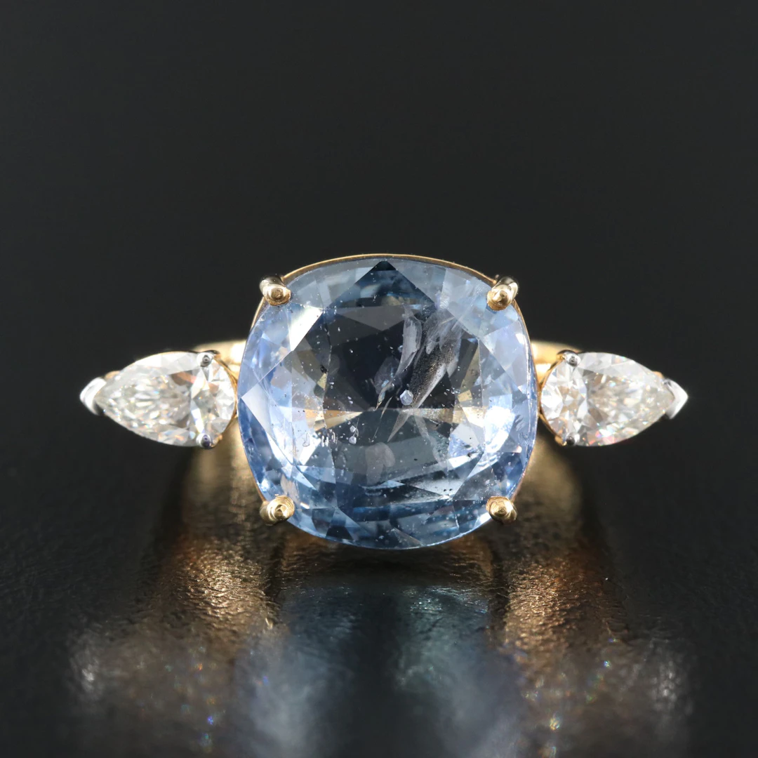 18K 8.74 CT Unheated Ceylon Sapphire and Diamond Ring with GIA Reports