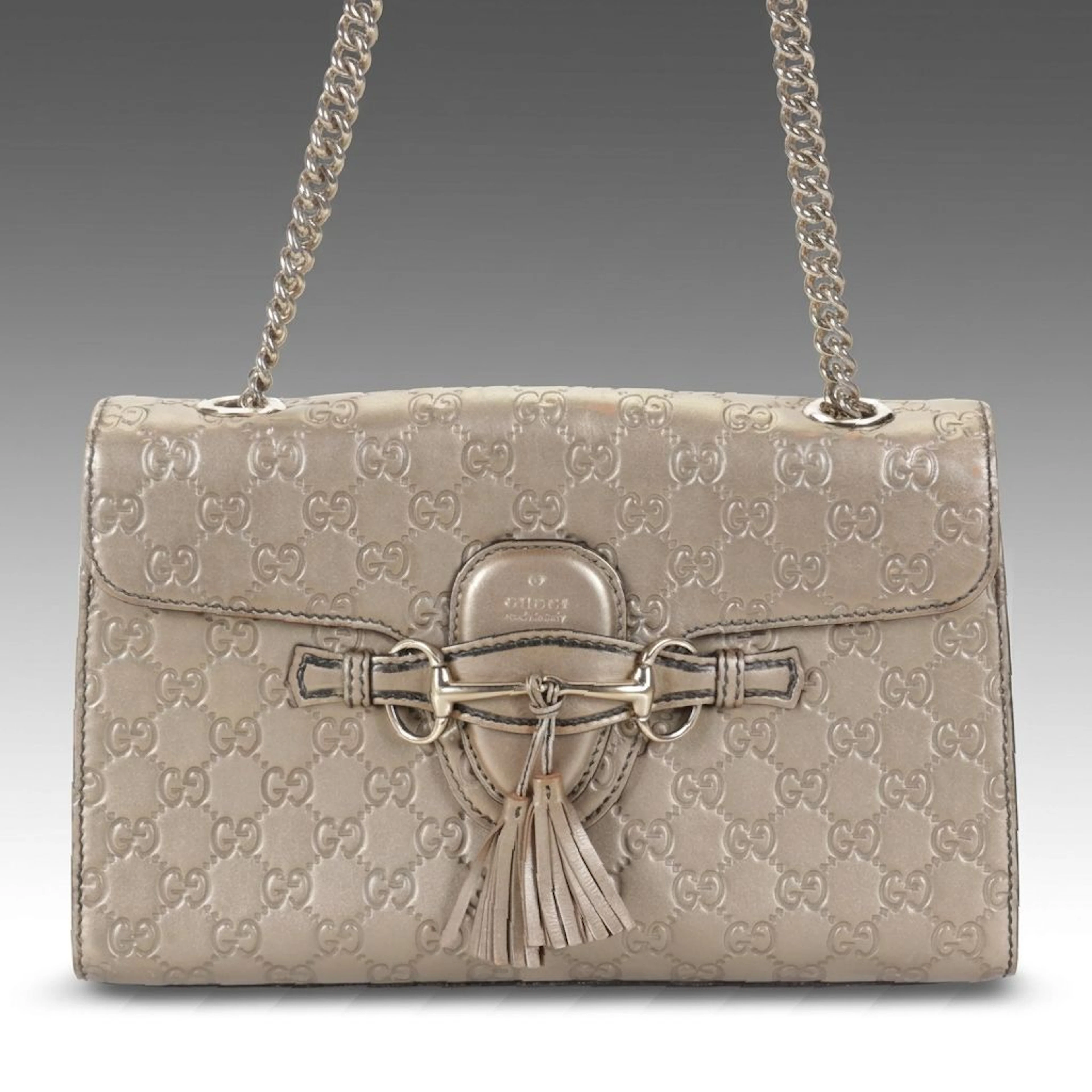 Gucci Emily Horsebit Shoulder Bag in Metallic Guccissima Leather