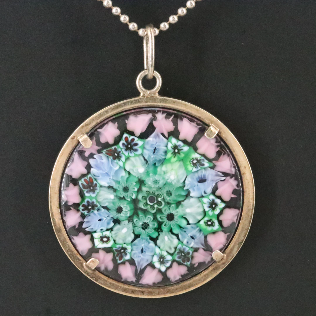 Murano Glass Pendant Necklace Featuring 800 and Sterling Silver