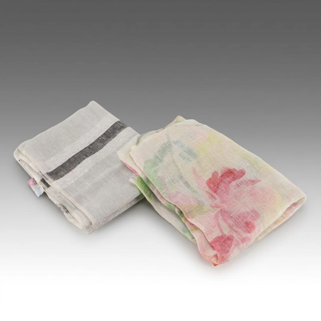Bindya Metallic Linen and Rosa Bagh Floral Linen Scarf Shawls