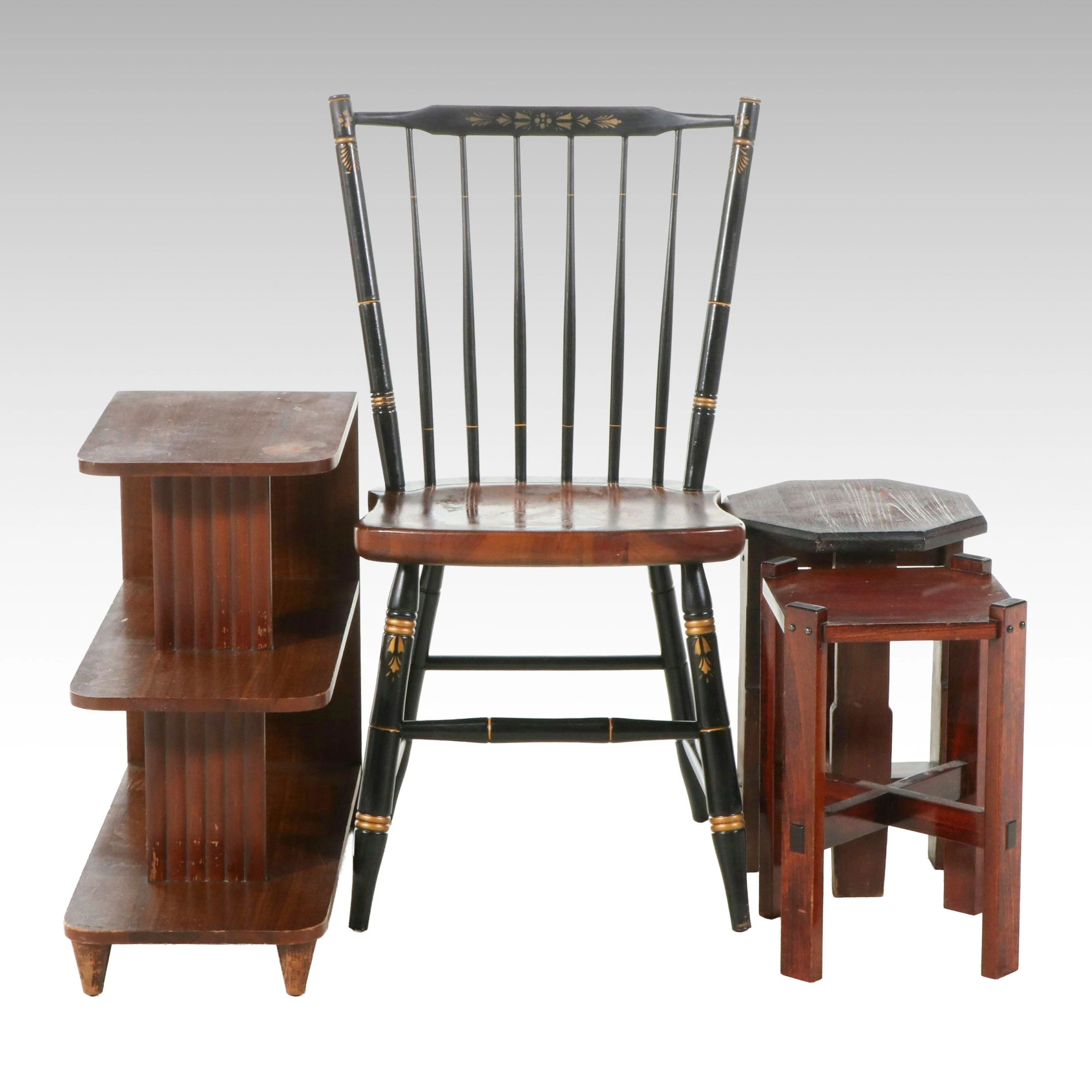 L. Hitchcock Side Chair with Wood Accent Tables, 20th Century