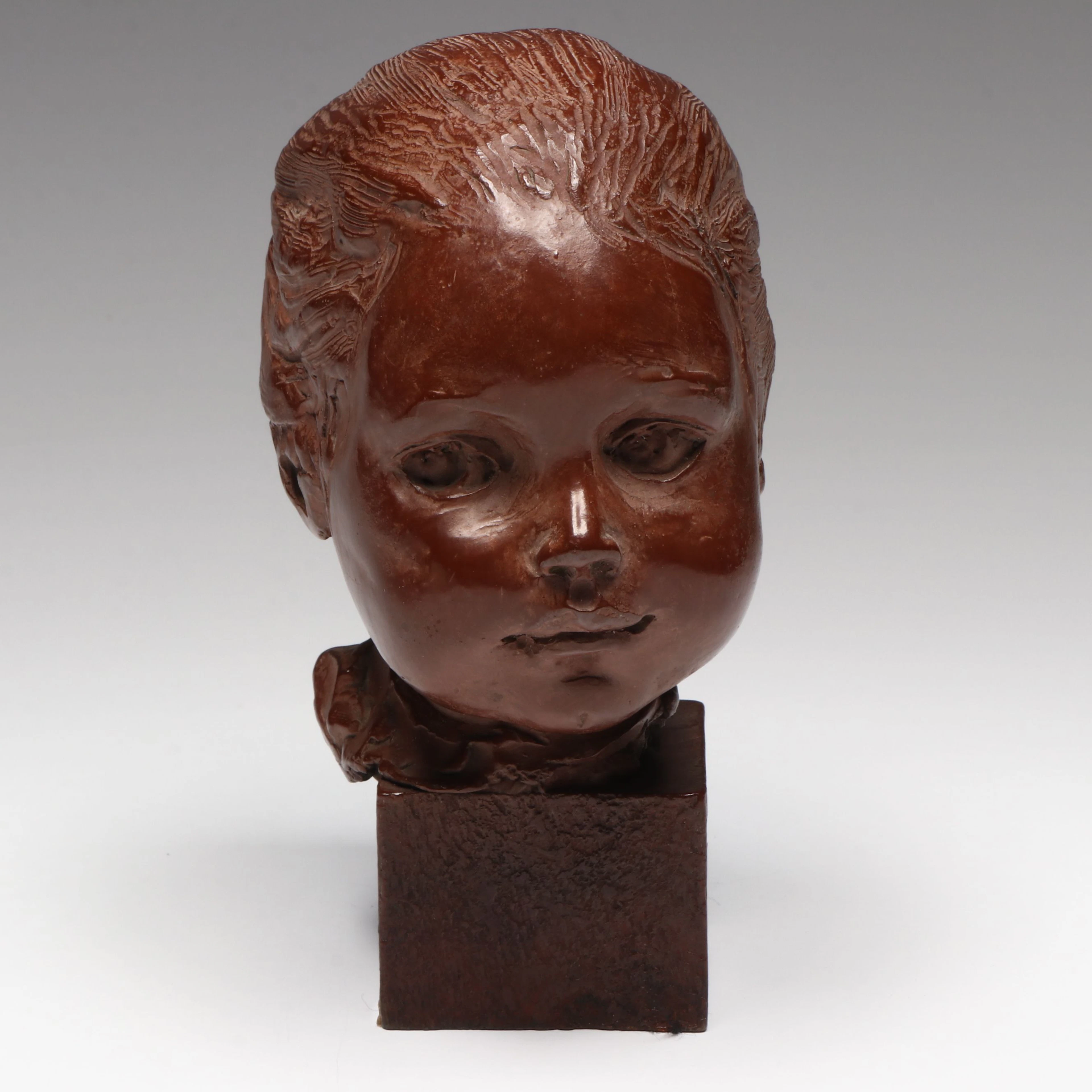Bronze Bust Sculpture of Young Girl with Ponytail, 1989