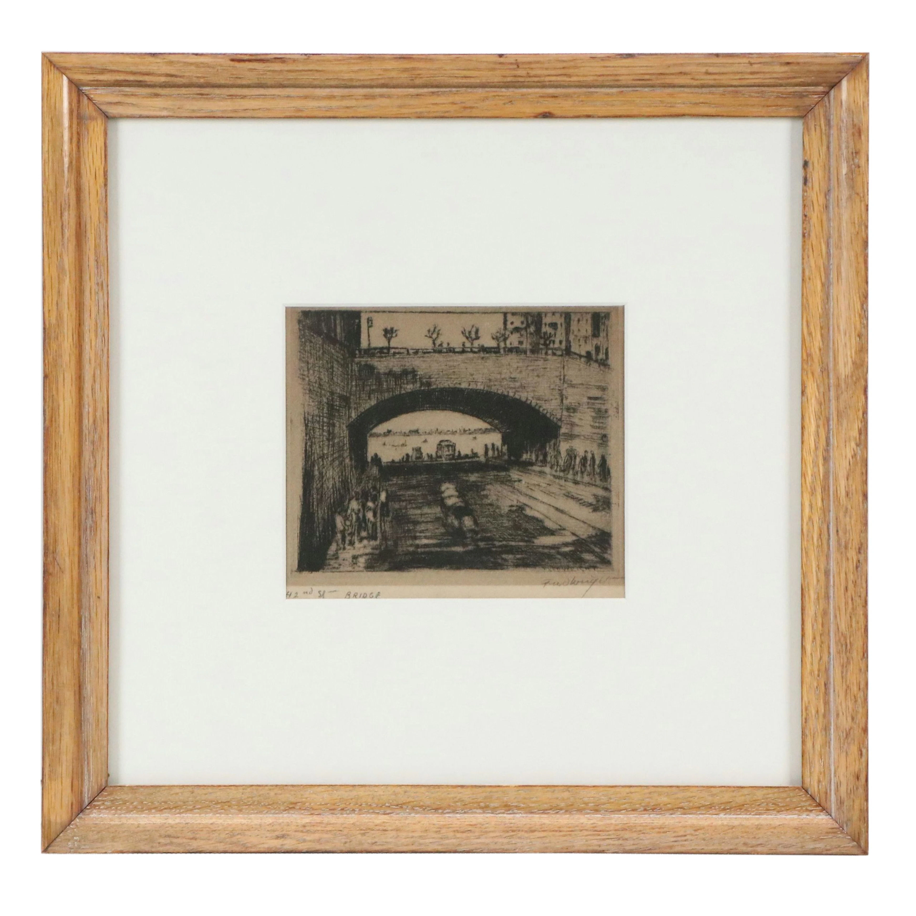 Fred Wright Etching "42nd St. Bridge," Circa Early 20th Century