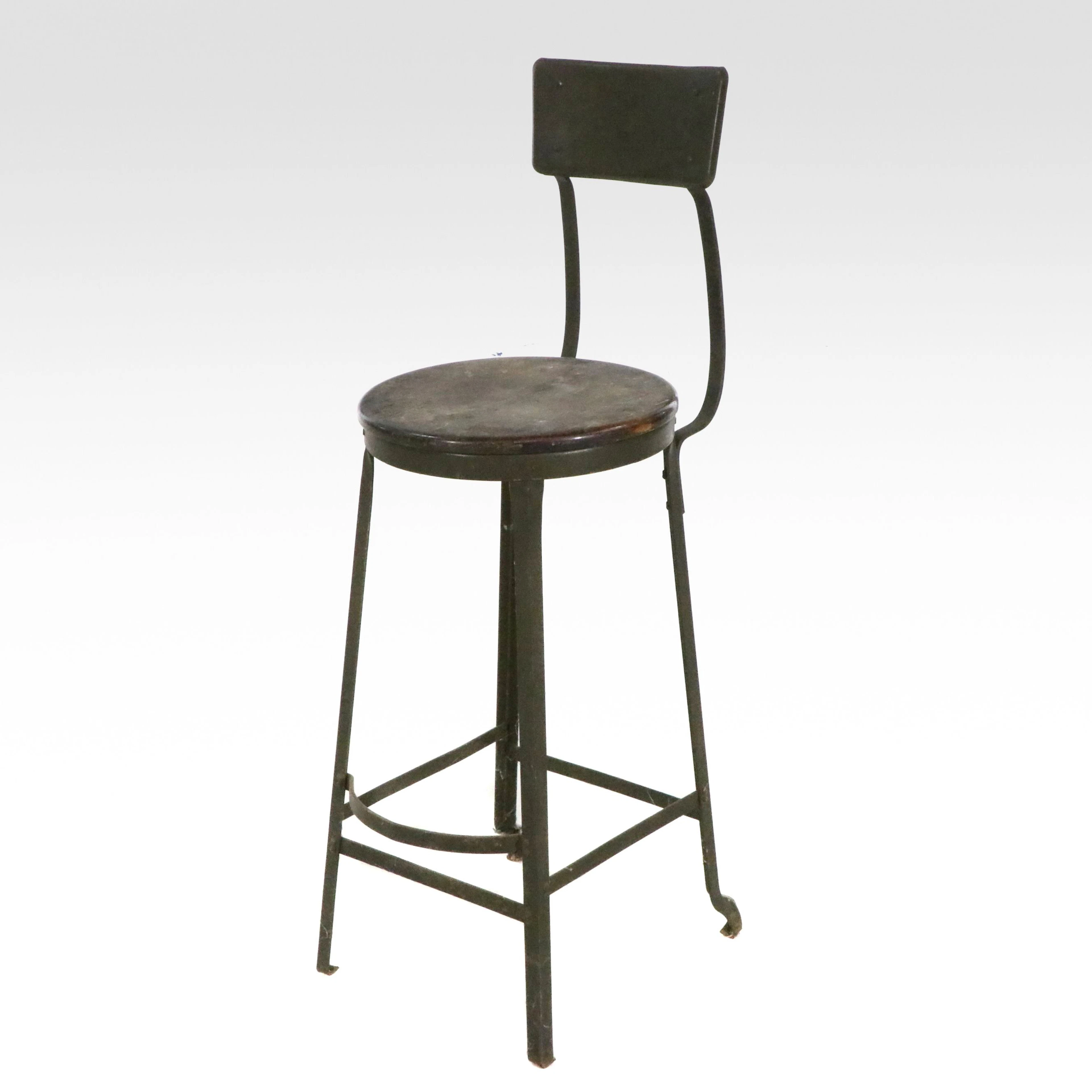 Industrial Style Metal and Wood Drafting Stool, 20th Century