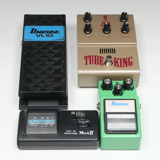 Ibanez "Tube King" and "Tube Screamer" Pedals with More Guitar Equipment, 1990s