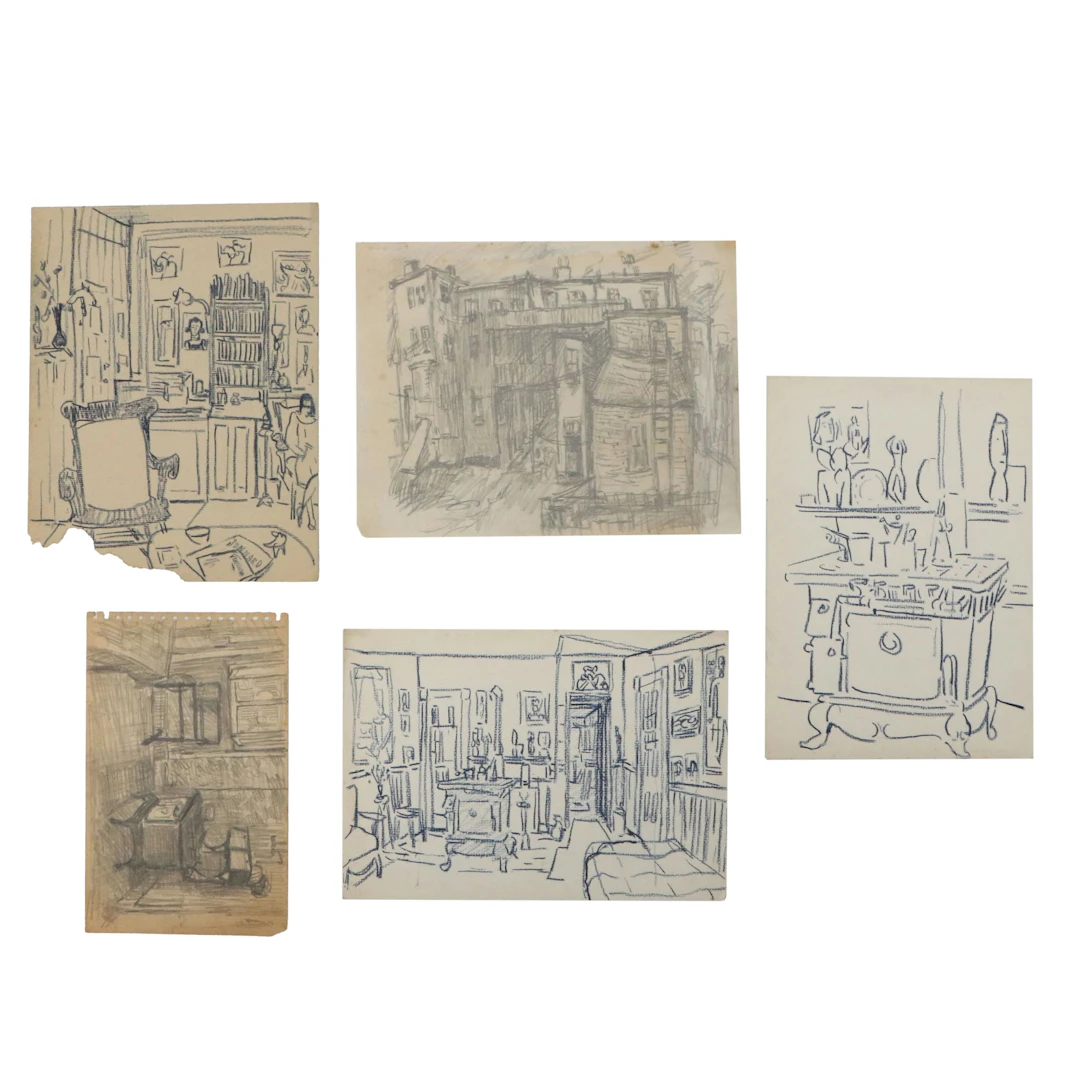 Achillo “Achi” Sullo Pastel and Graphite Drawings of Interiors
