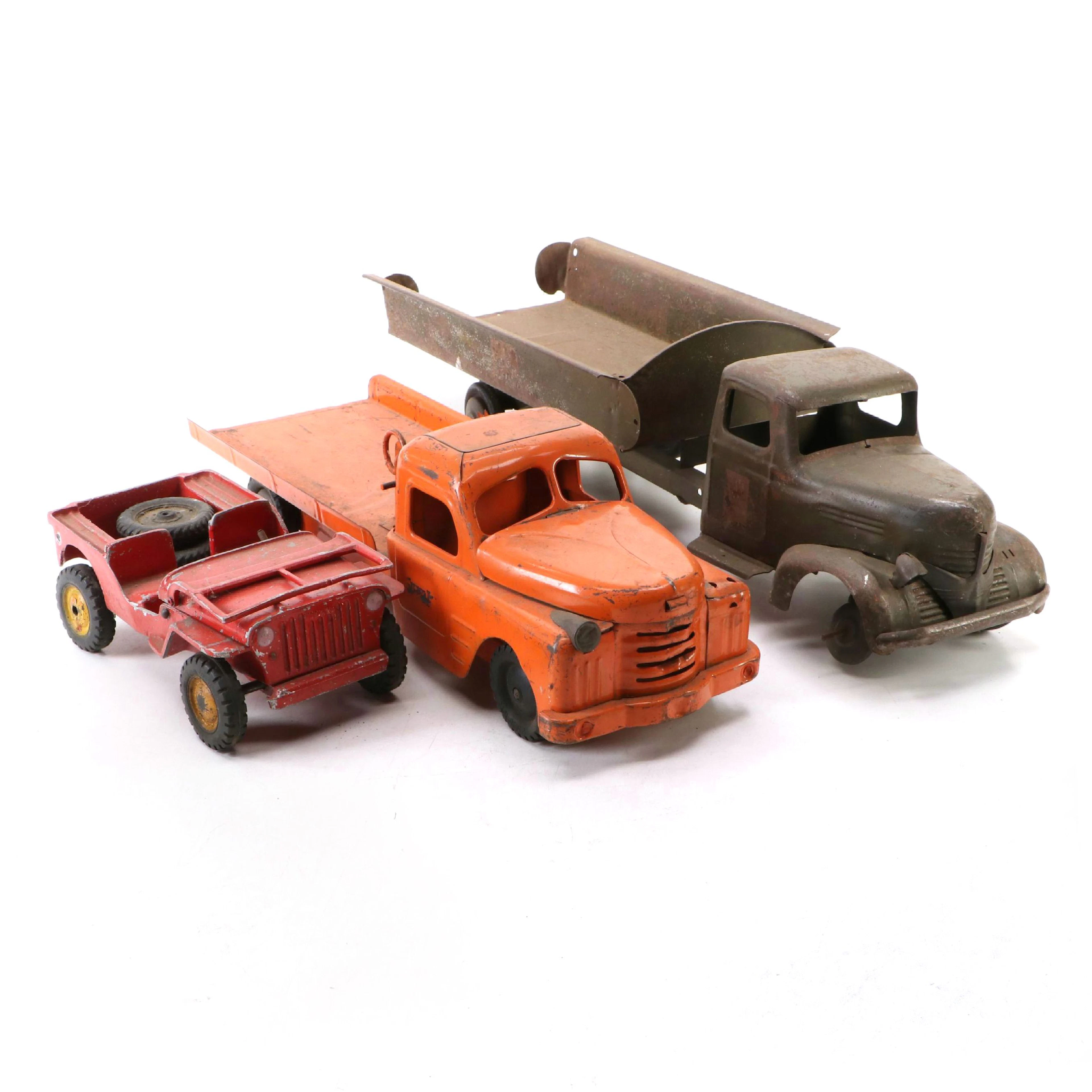 Structo and Turner Toys Pressed Steel Trucks and Diecast Jeep