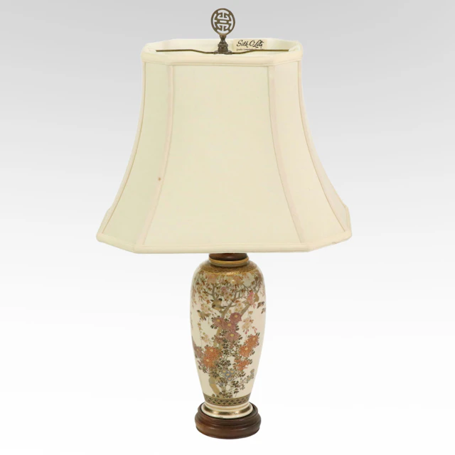 Japanese Satsuma Style Porcelain Painted Vase Table Lamp