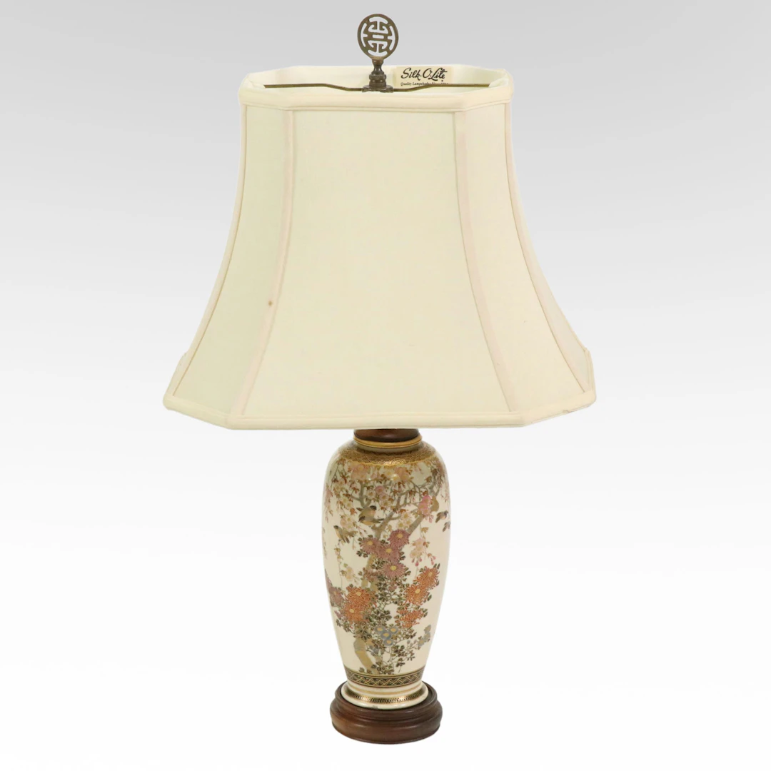 Japanese Satsuma Style Porcelain Painted Vase Table Lamp