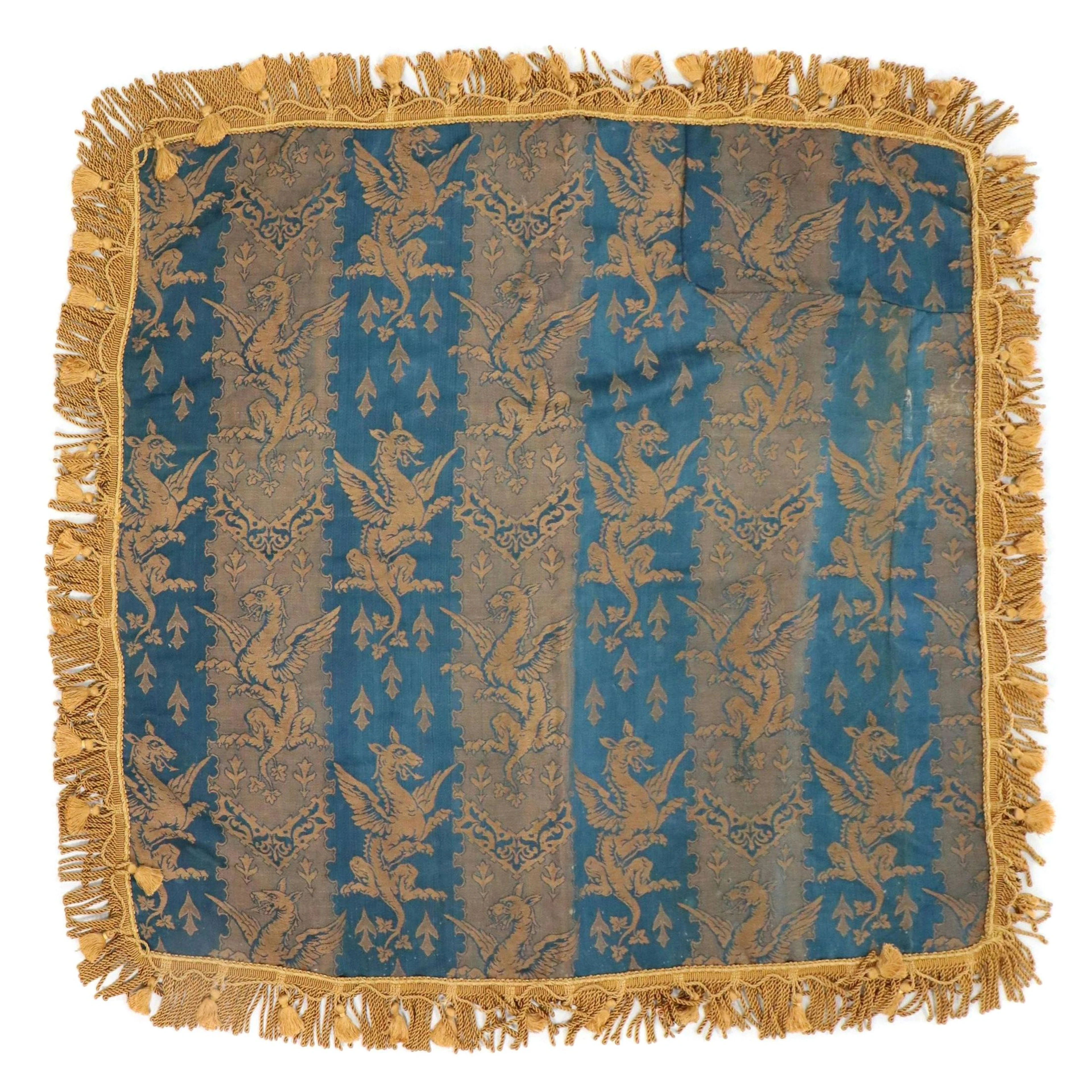 French Napoleon Style Cobalt and Gold Striped Dragon Textile