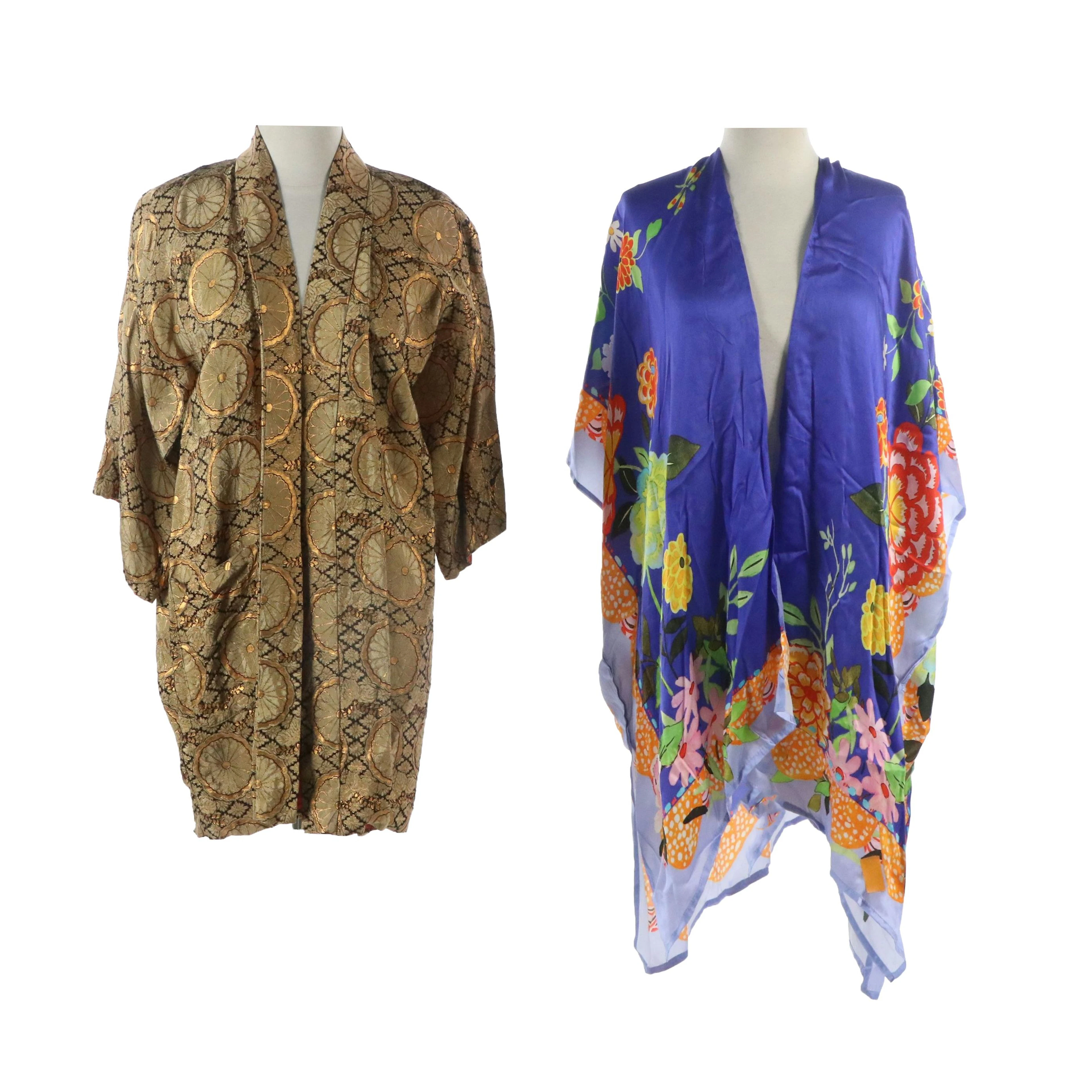 Japanese Metallic Jacquard Wrap Jacket and Margot Elena Peacock Duster