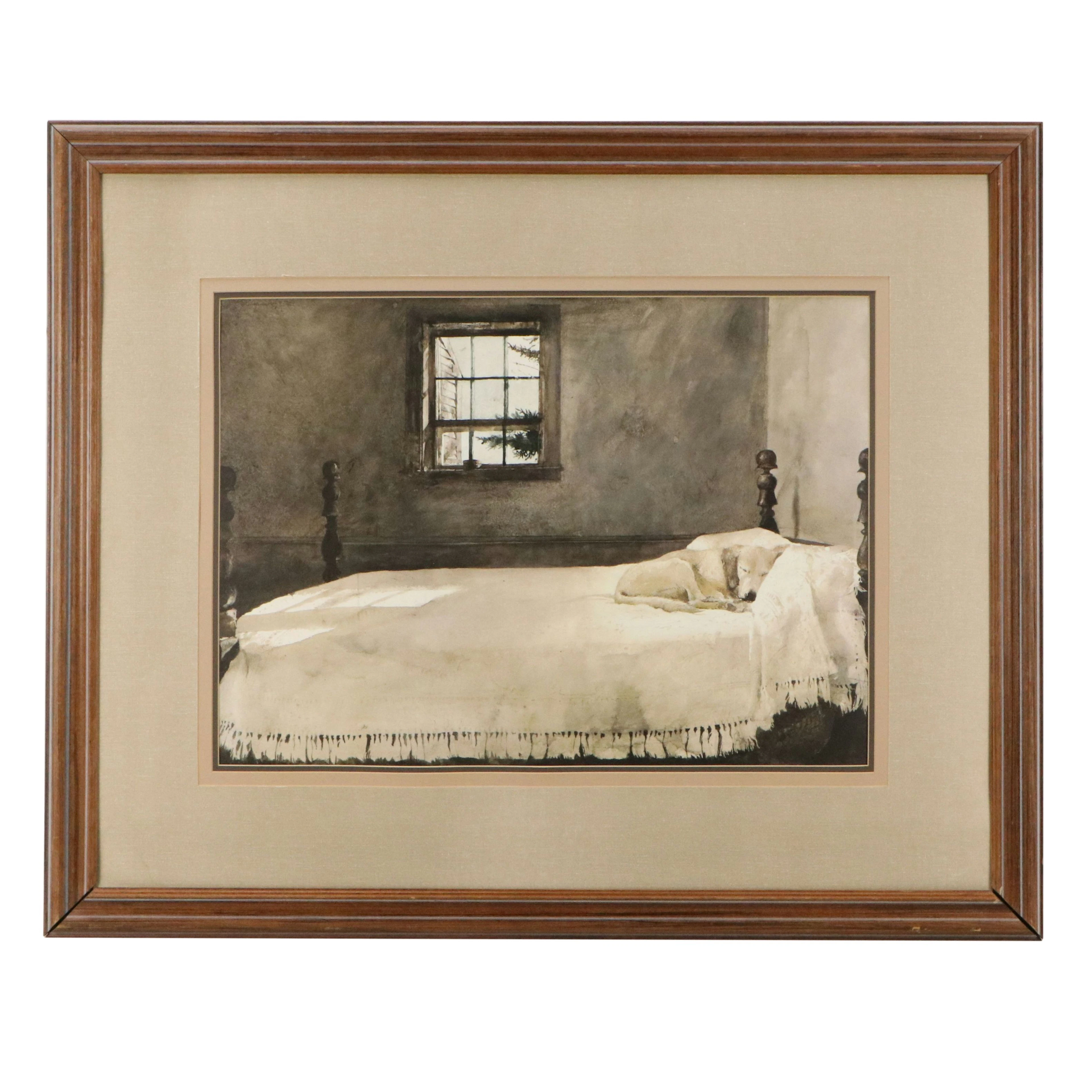 Offset Lithograph of Canine Interest After Andrew Wyeth "Master Bedroom"