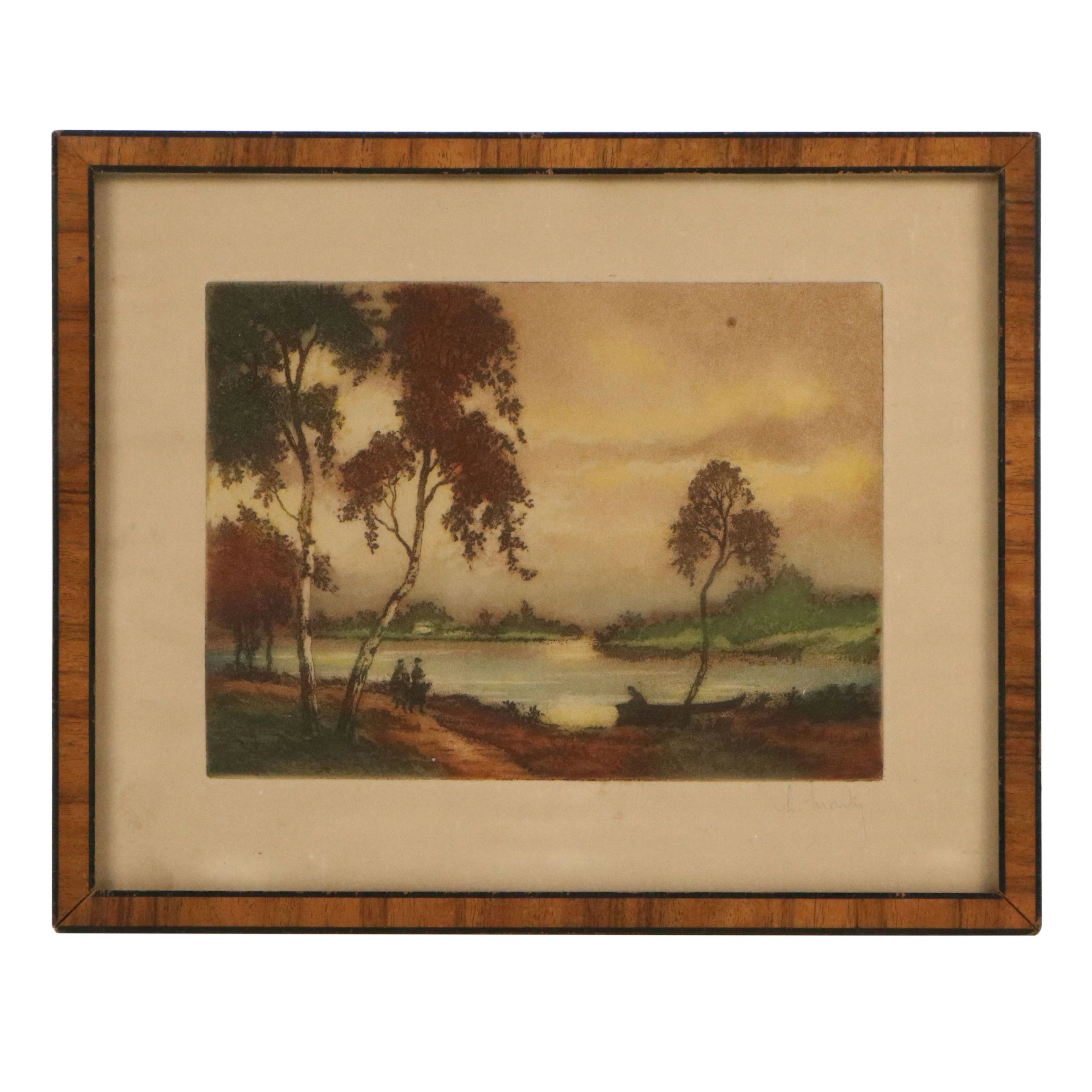 Louis Édouard Marty Landscape Etching with Aquatint, Late 19th to 20th C.