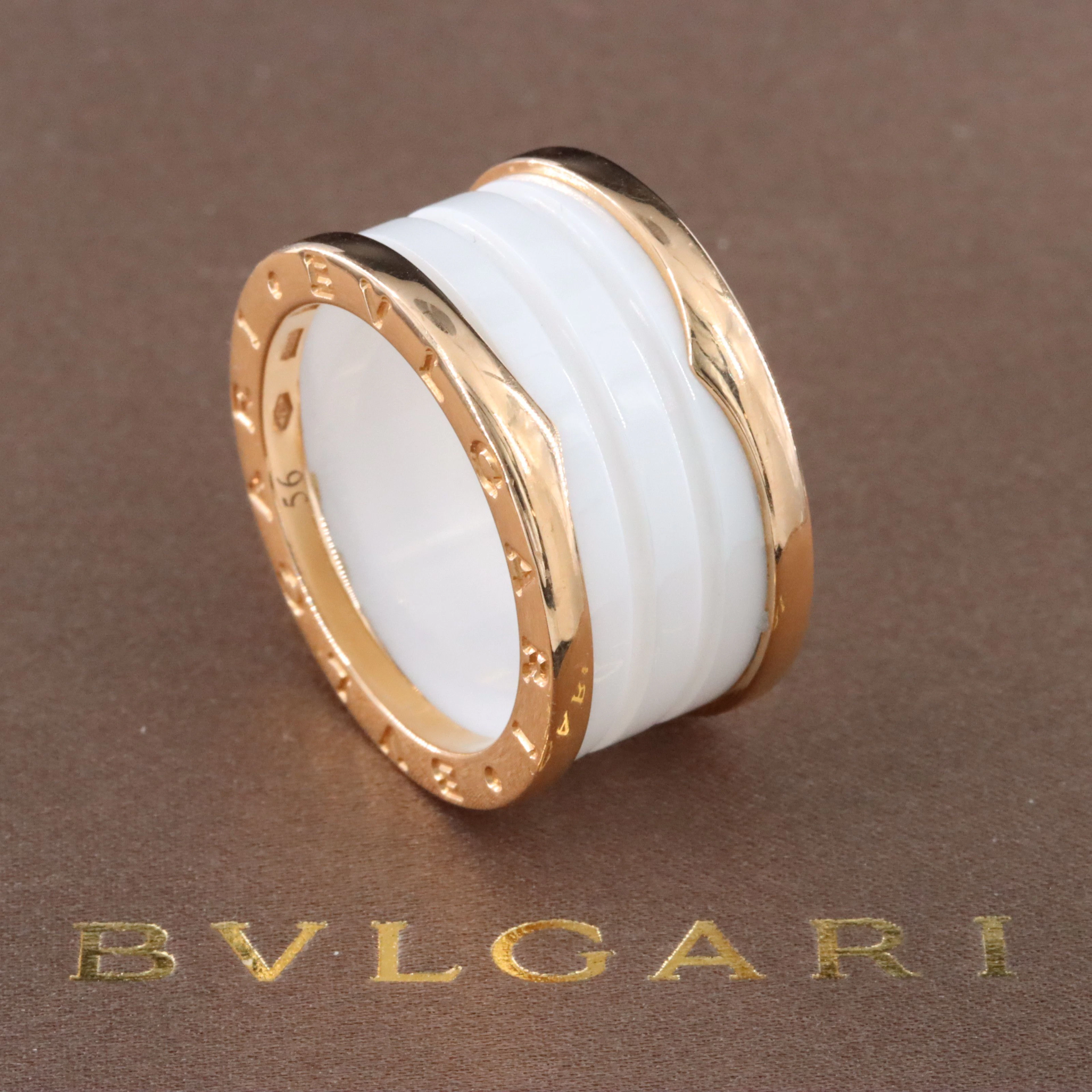 Bulgari BVLGARI B.zero1 18K Rose Gold White Ceramic Ring