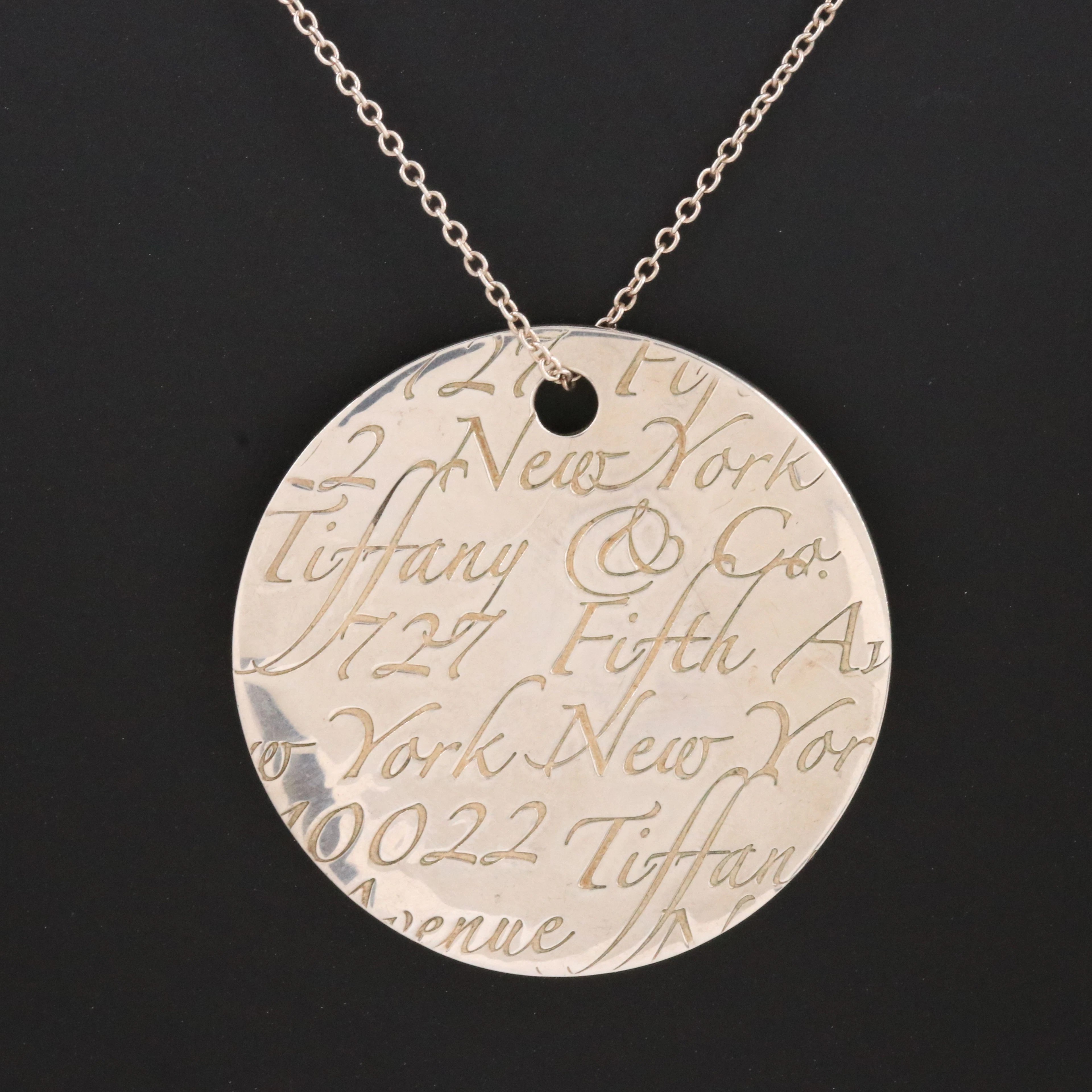 Tiffany & Co. Notes Sterling Round Disc Pendant Necklace
