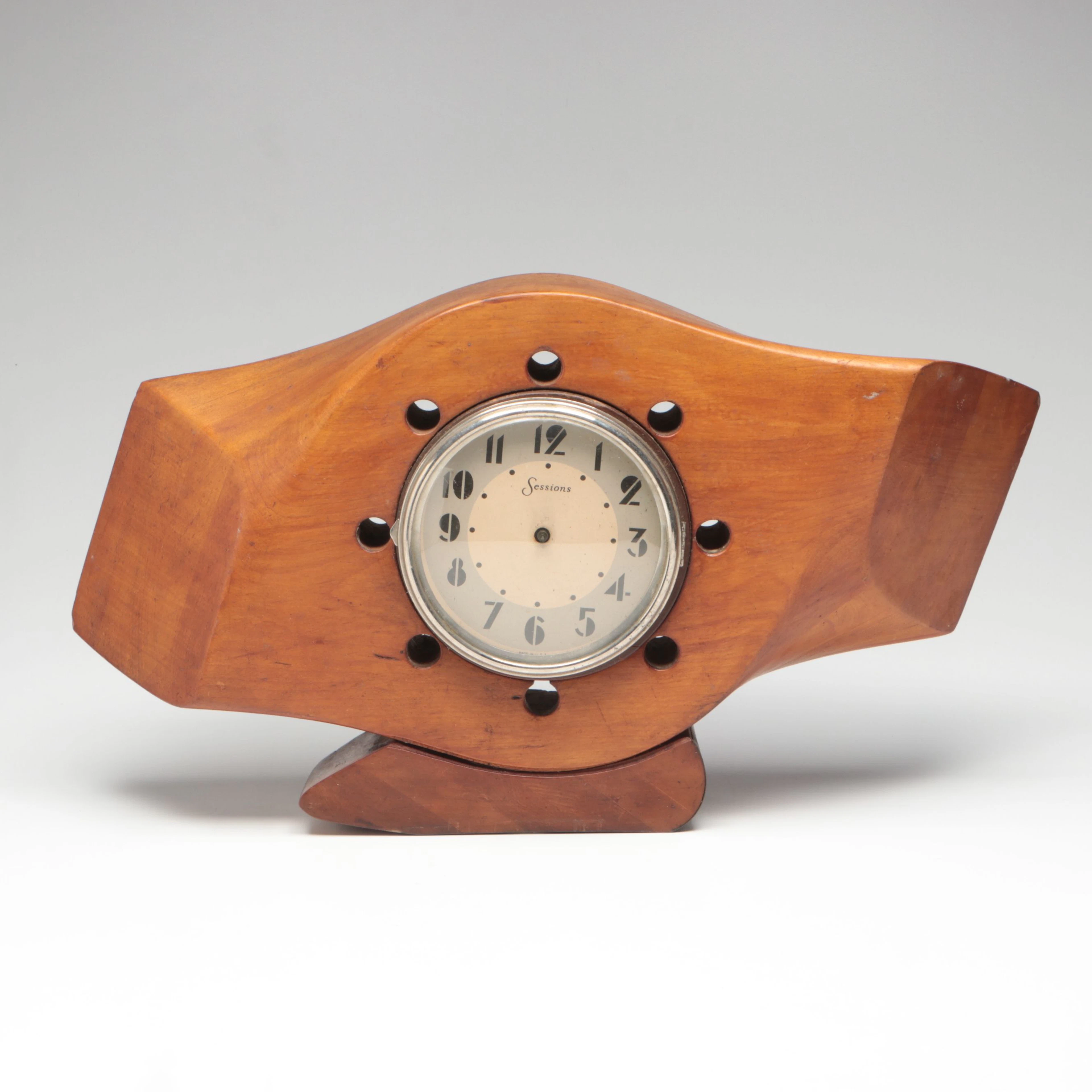 Sessions Airplane Propeller Form Wood Mantel Clock, 20th Century