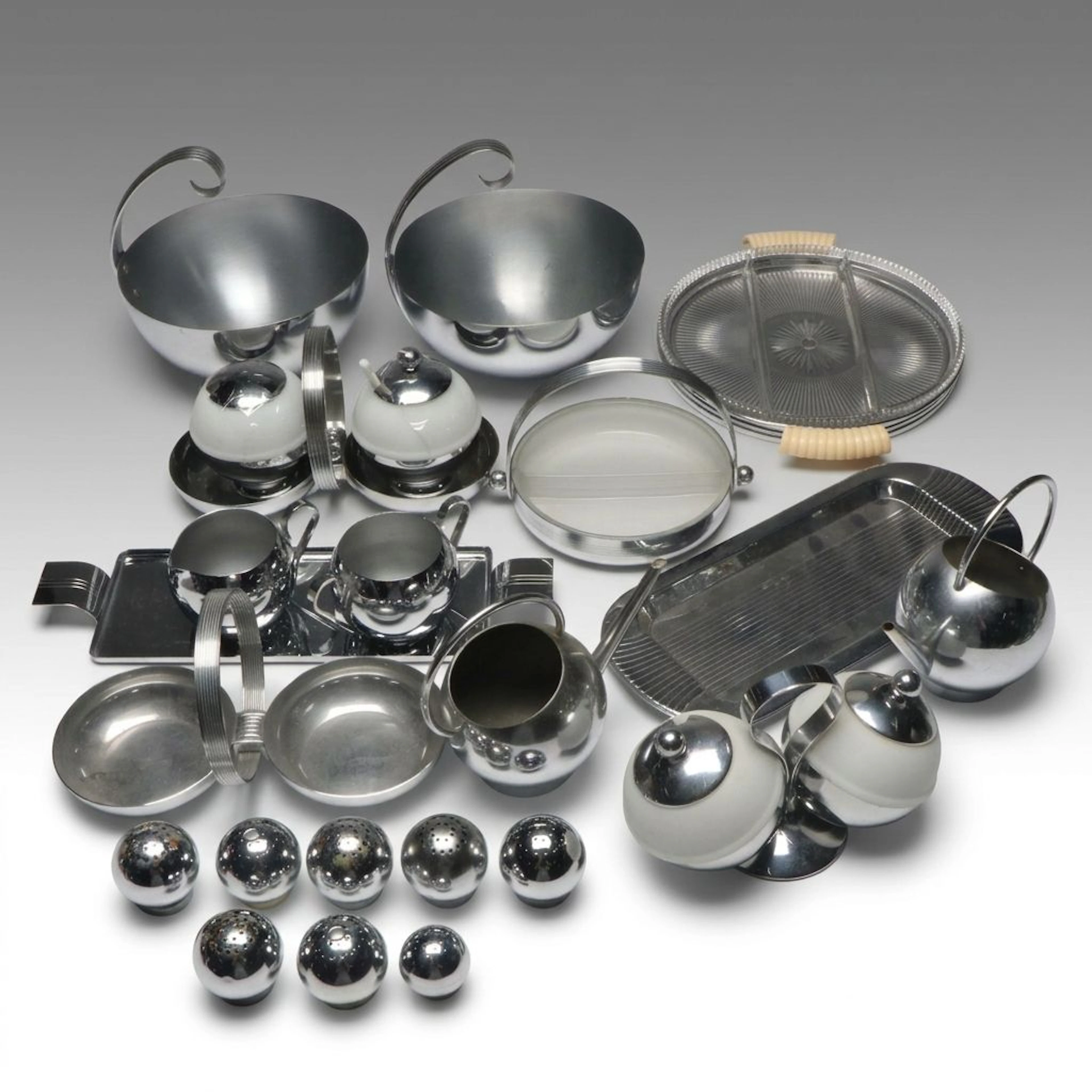Chase Art Deco Metal Serveware and Other Table Accessories, 20th Century