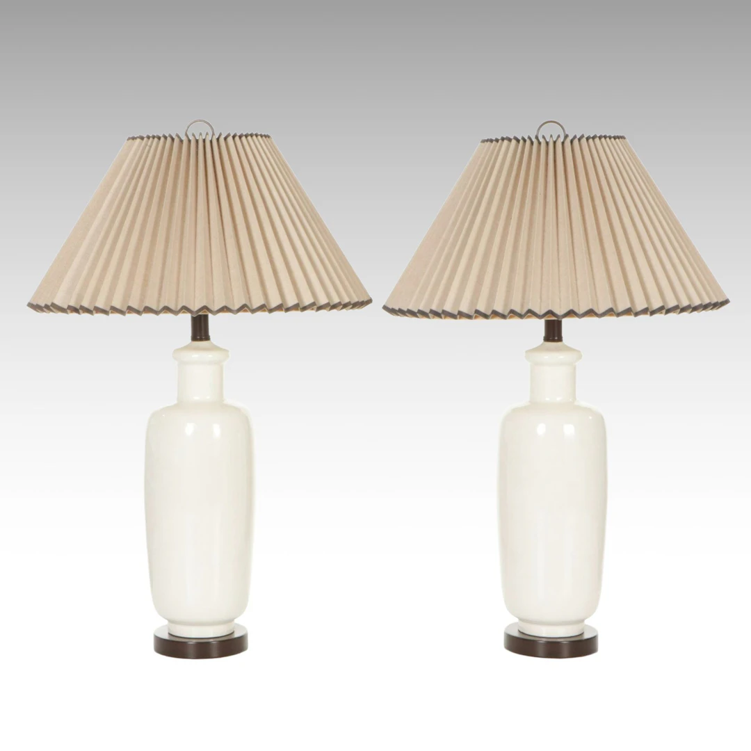 Pair of Ceramic Urn Table Lamps with Accordion Shades